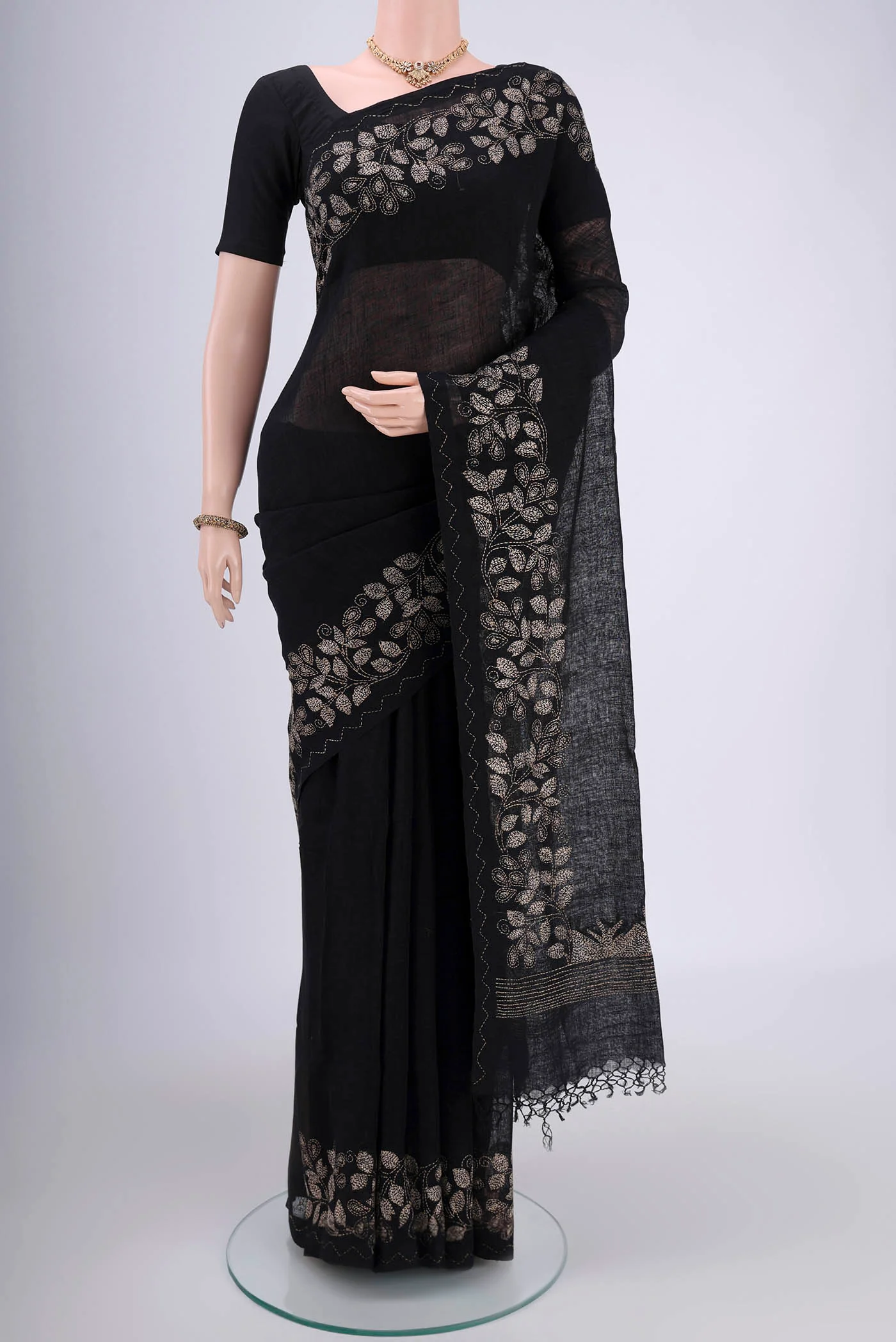 Black Linen Saree