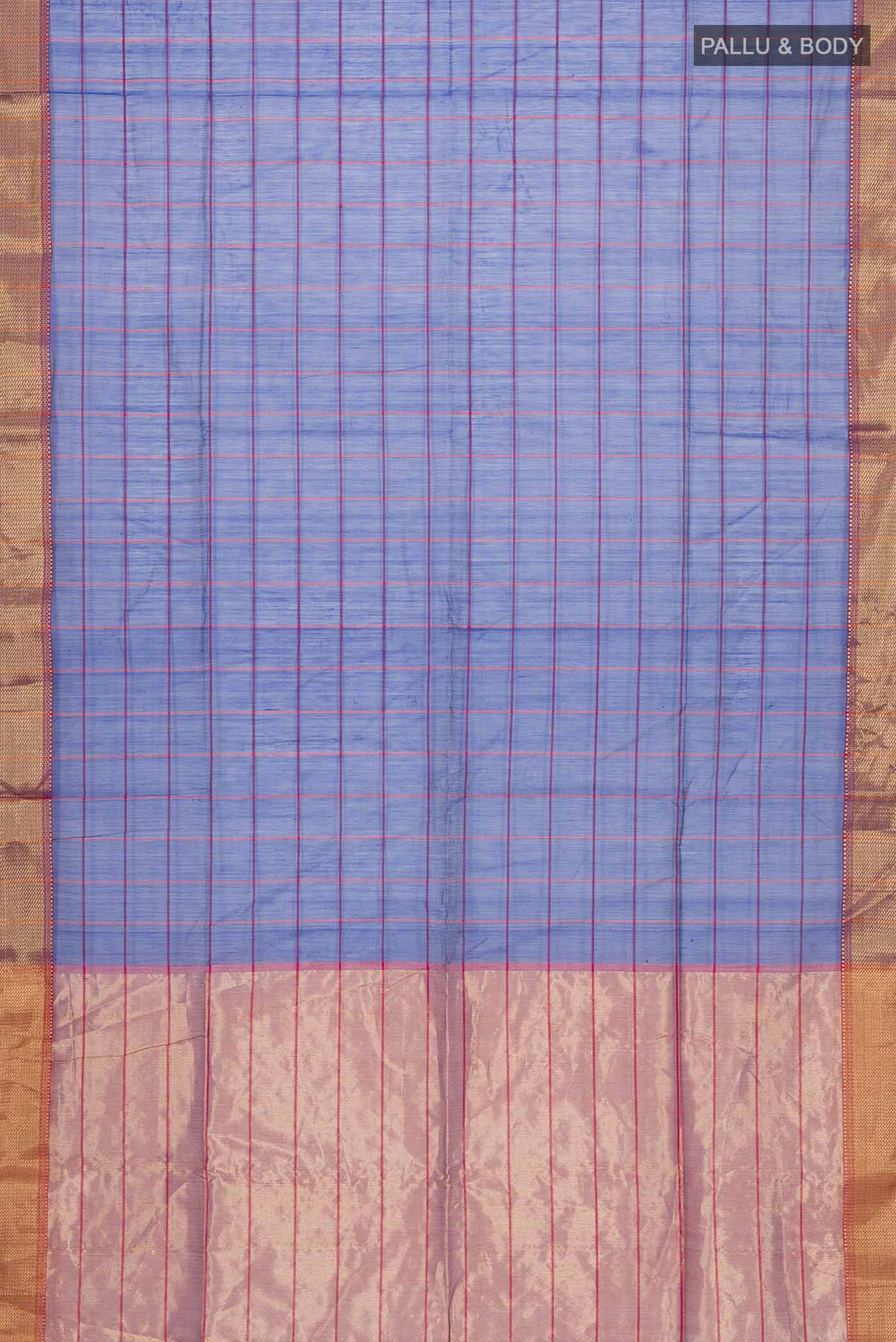 Blue Maheshwari Silk Cotton Saree - Image 3