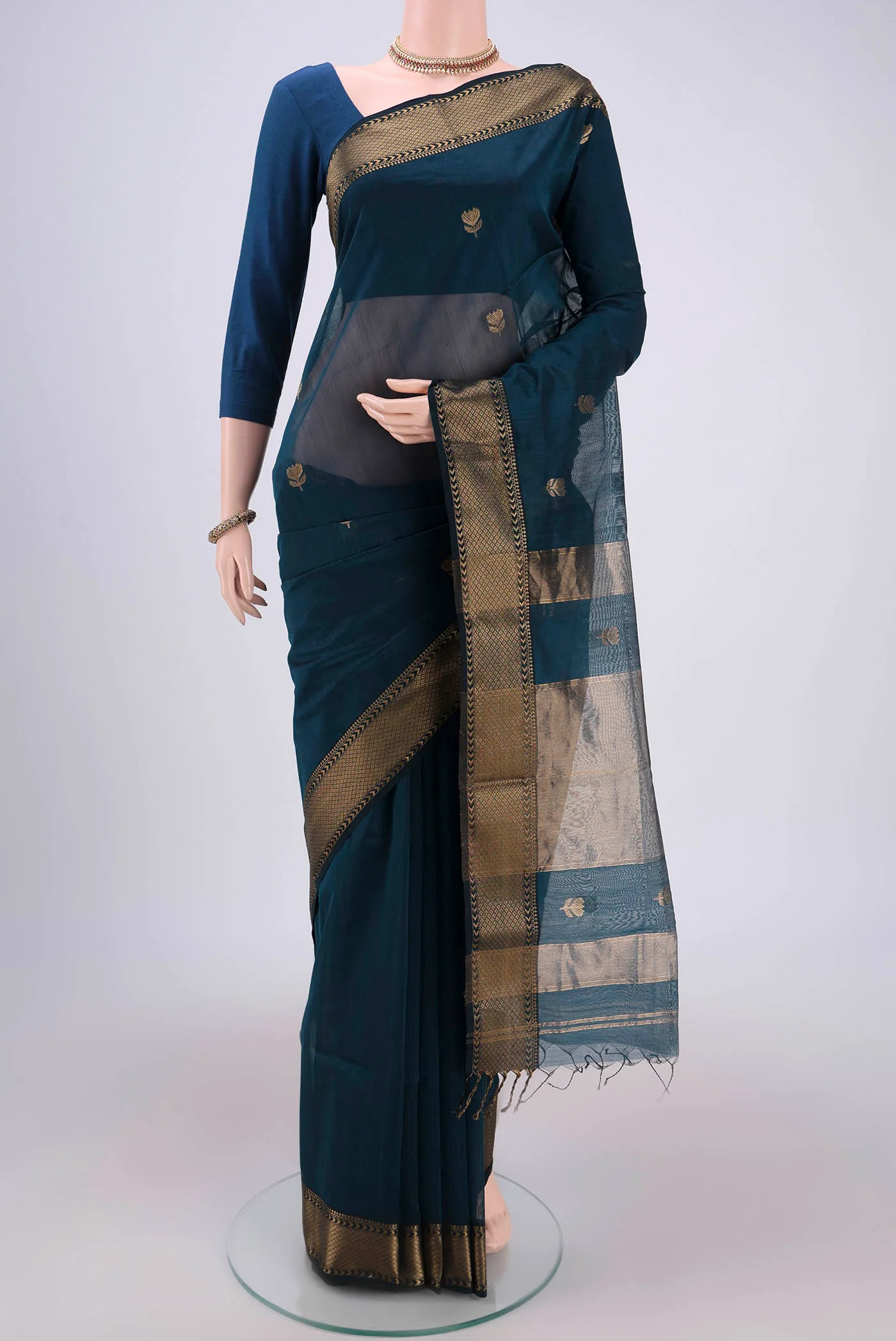 Blue Maheshwari Silk Cotton Saree