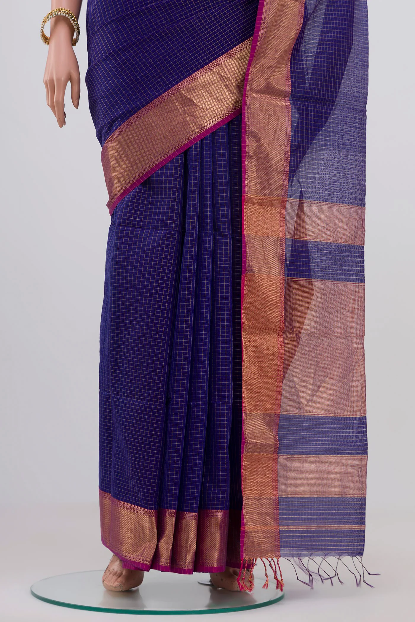 Royal Blue Maheshwari Silk Cotton Saree - Image 3