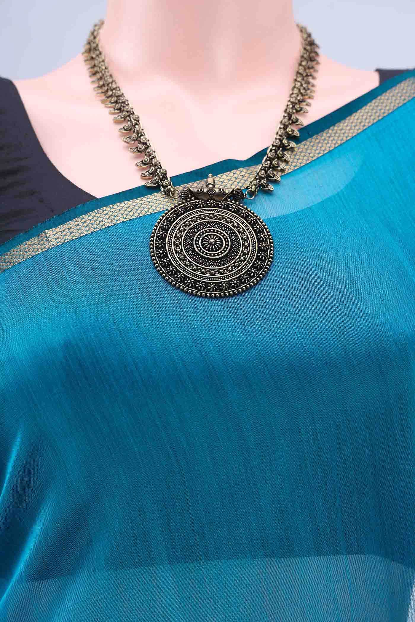 Blue Maheshwari Silk Saree - Image 3