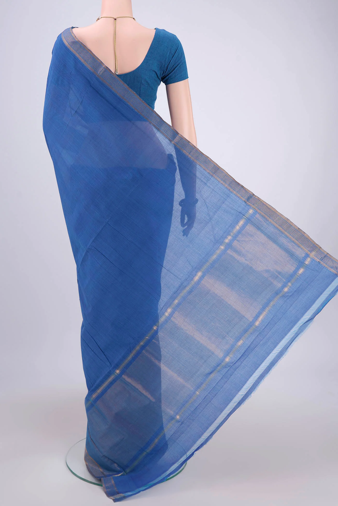 Blue Mangalagiri Cotton Saree - Image 3