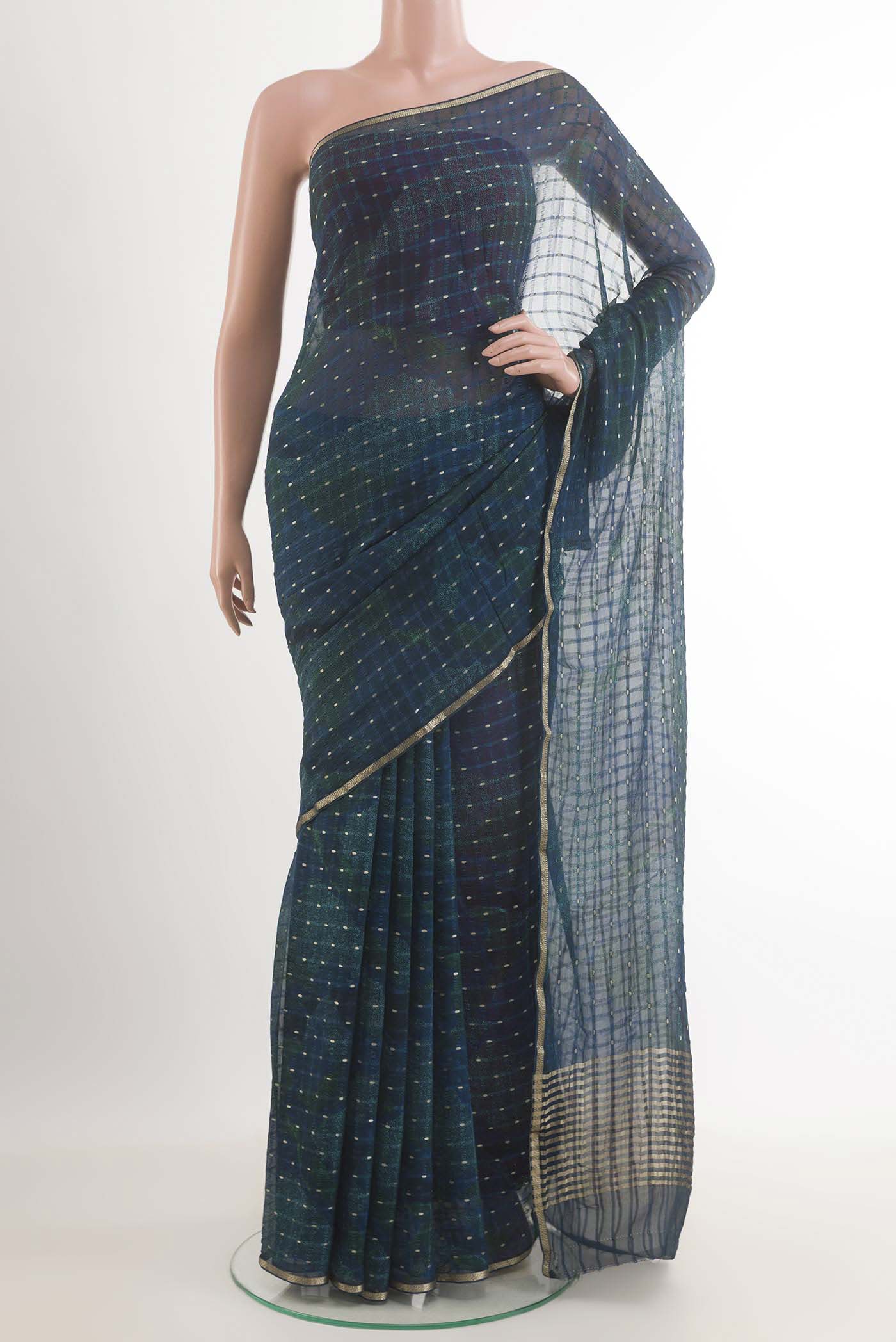 Blue Mysore Chiffon Saree