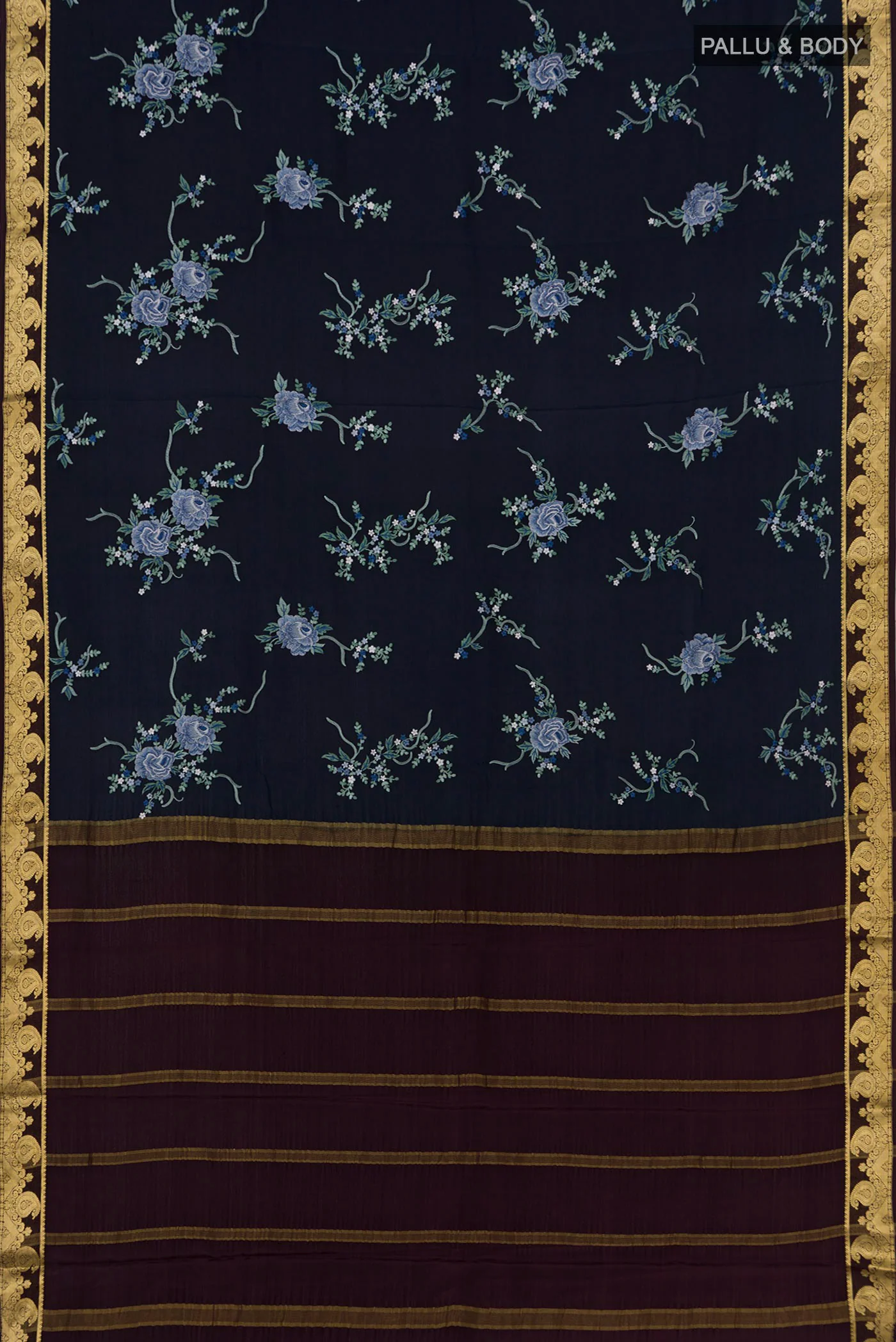 Navy Blue Mysore Crepe Saree - Image 5
