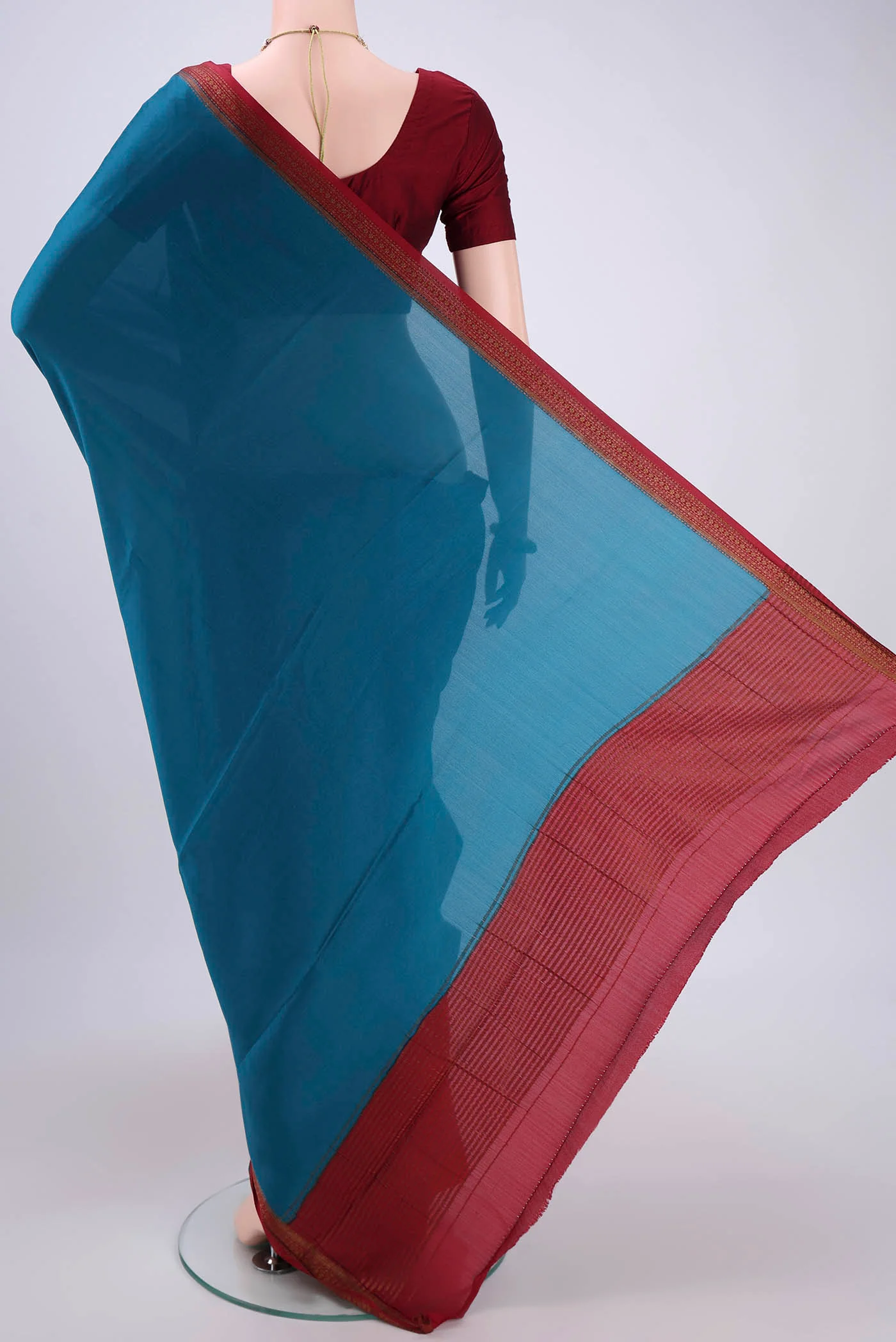 Blue Mysore Crepe Saree - Image 3