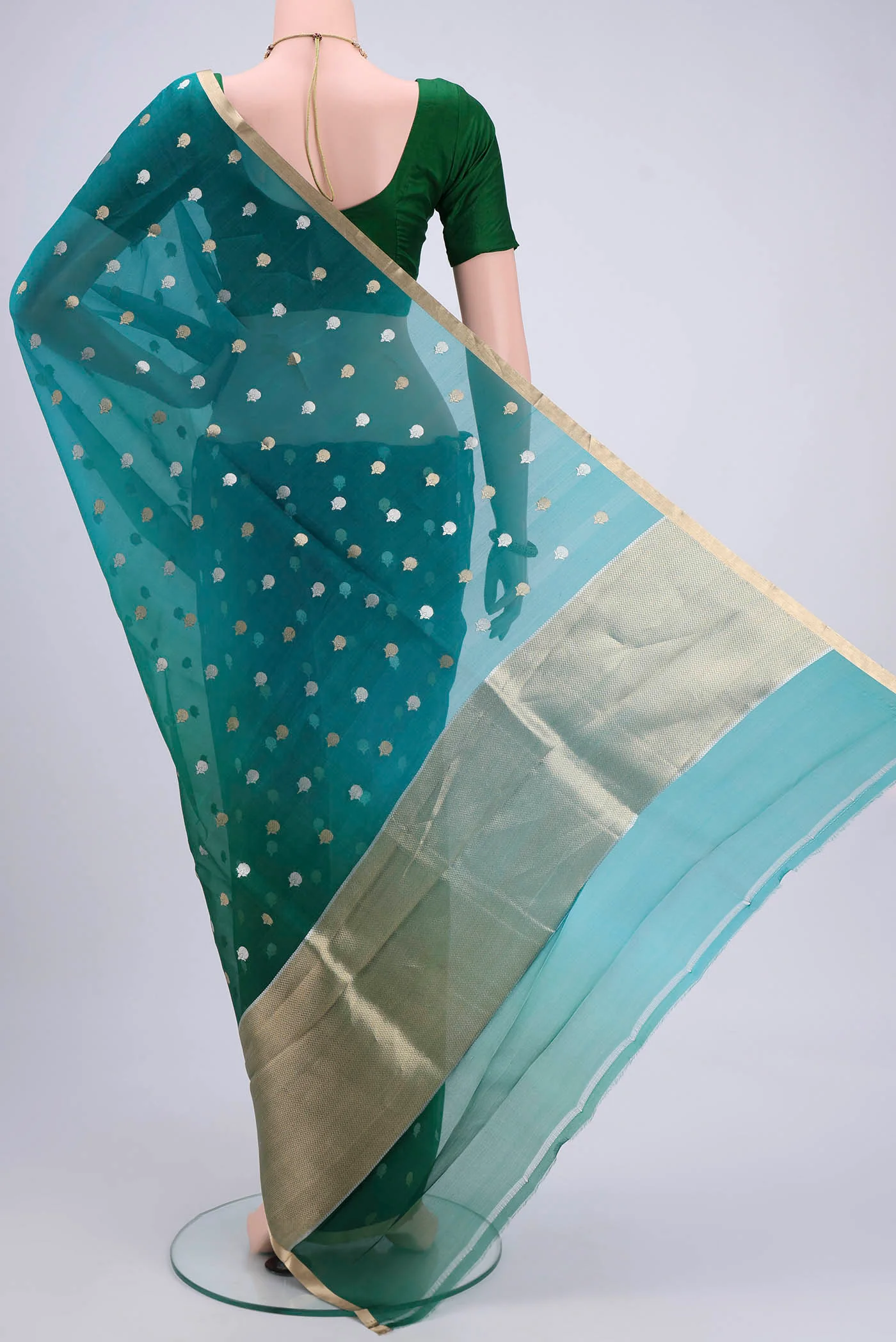 Multi Color Banarasi Kora Silk Saree - Image 3