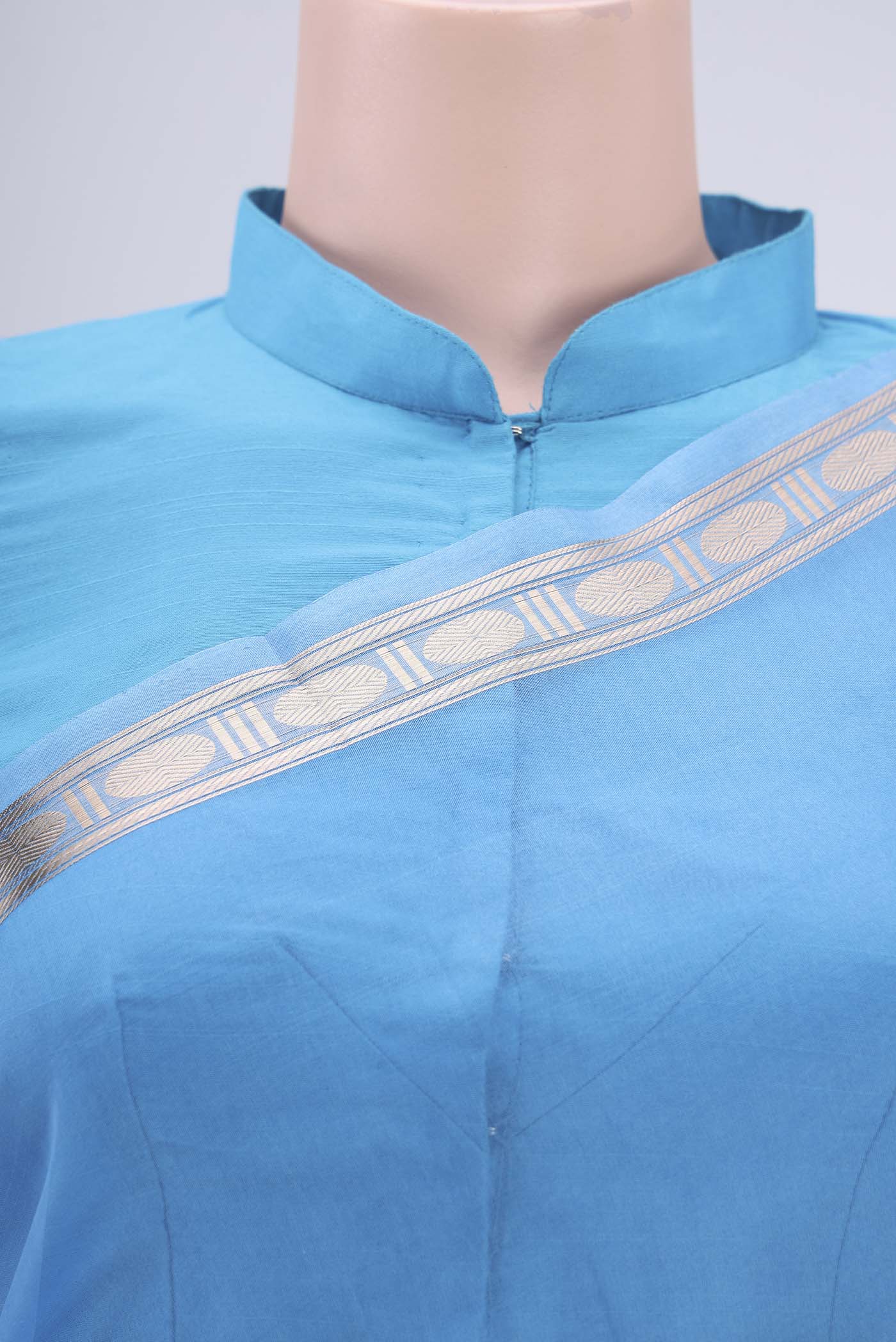Sky Blue Banarasi Kora Silk Saree - Image 2