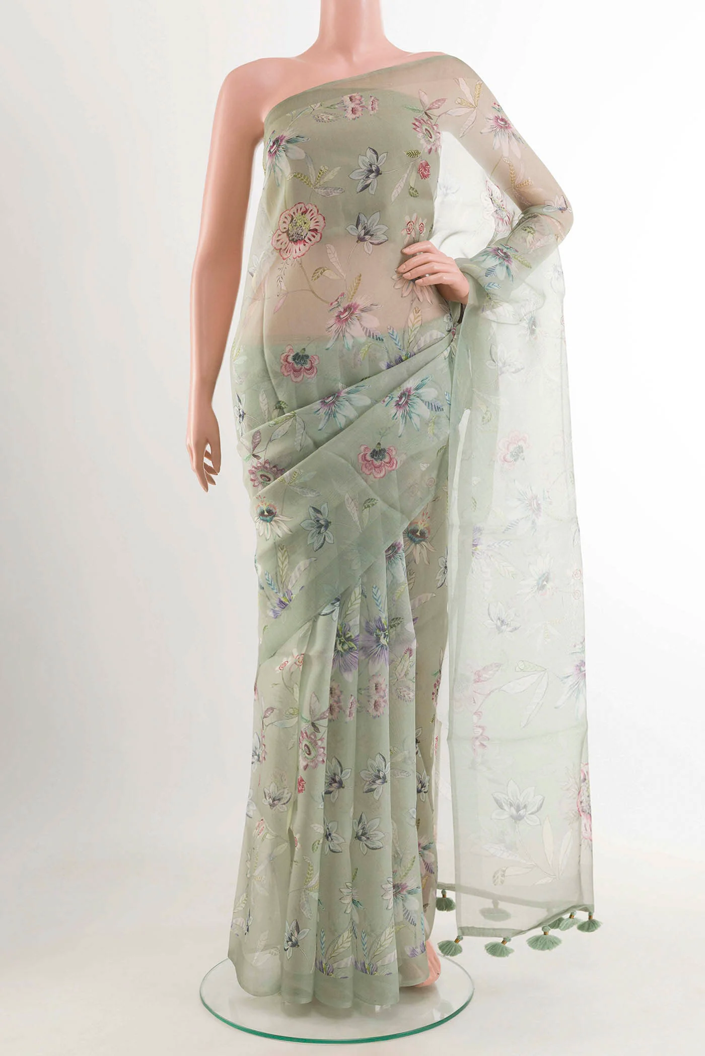 Grey Organza Silk Saree