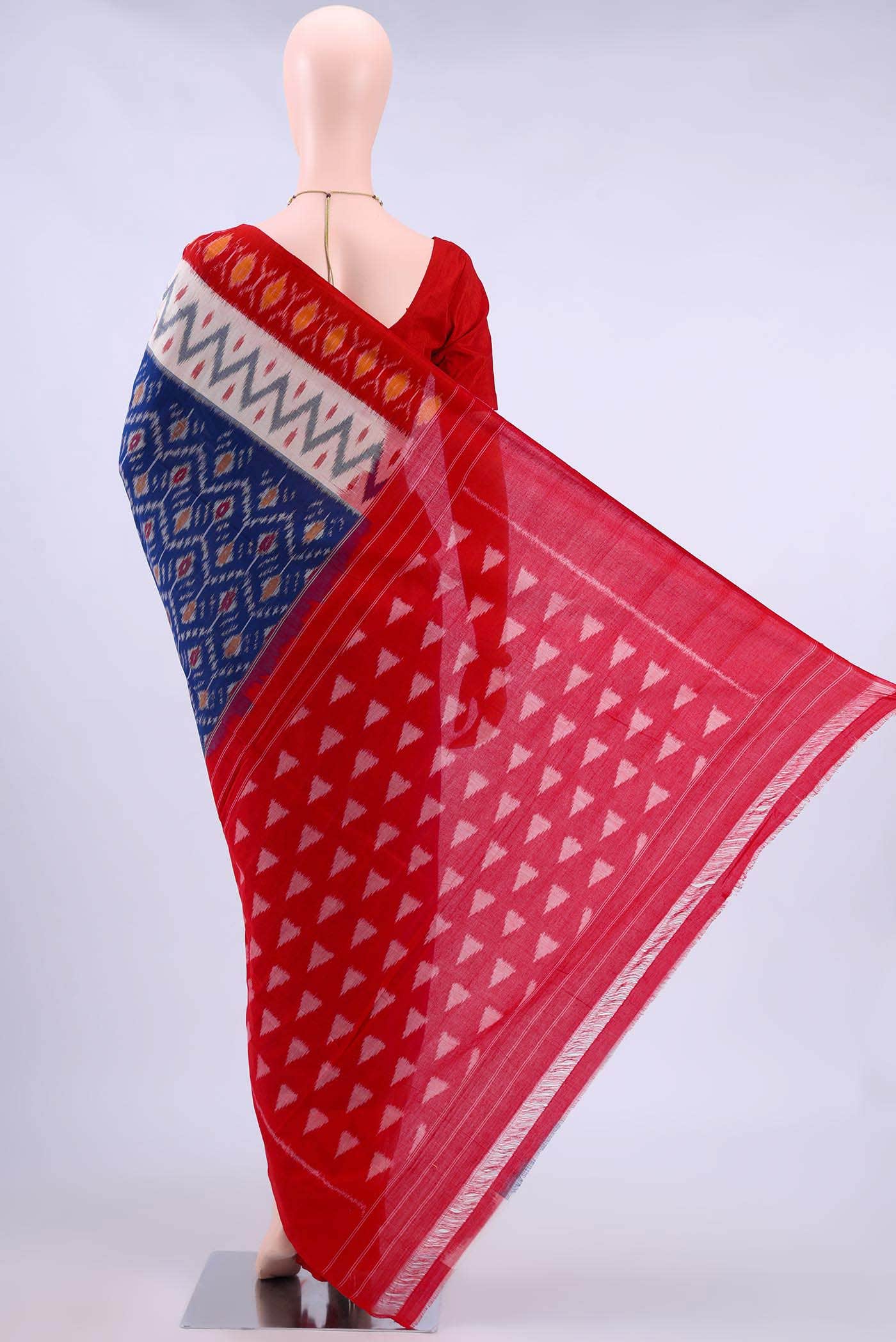 Blue Pochampally Cotton Saree - Image 2