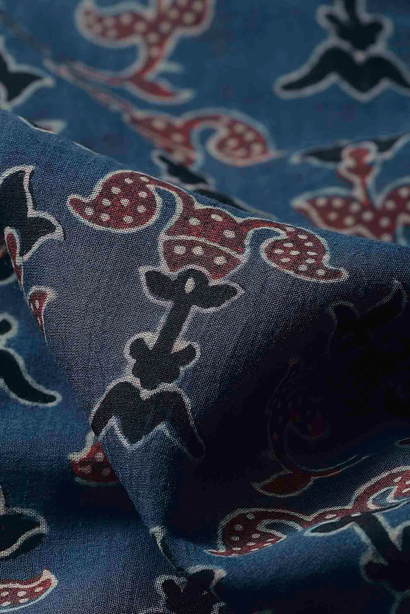 Blue Printed Cotton Saree - Image 3