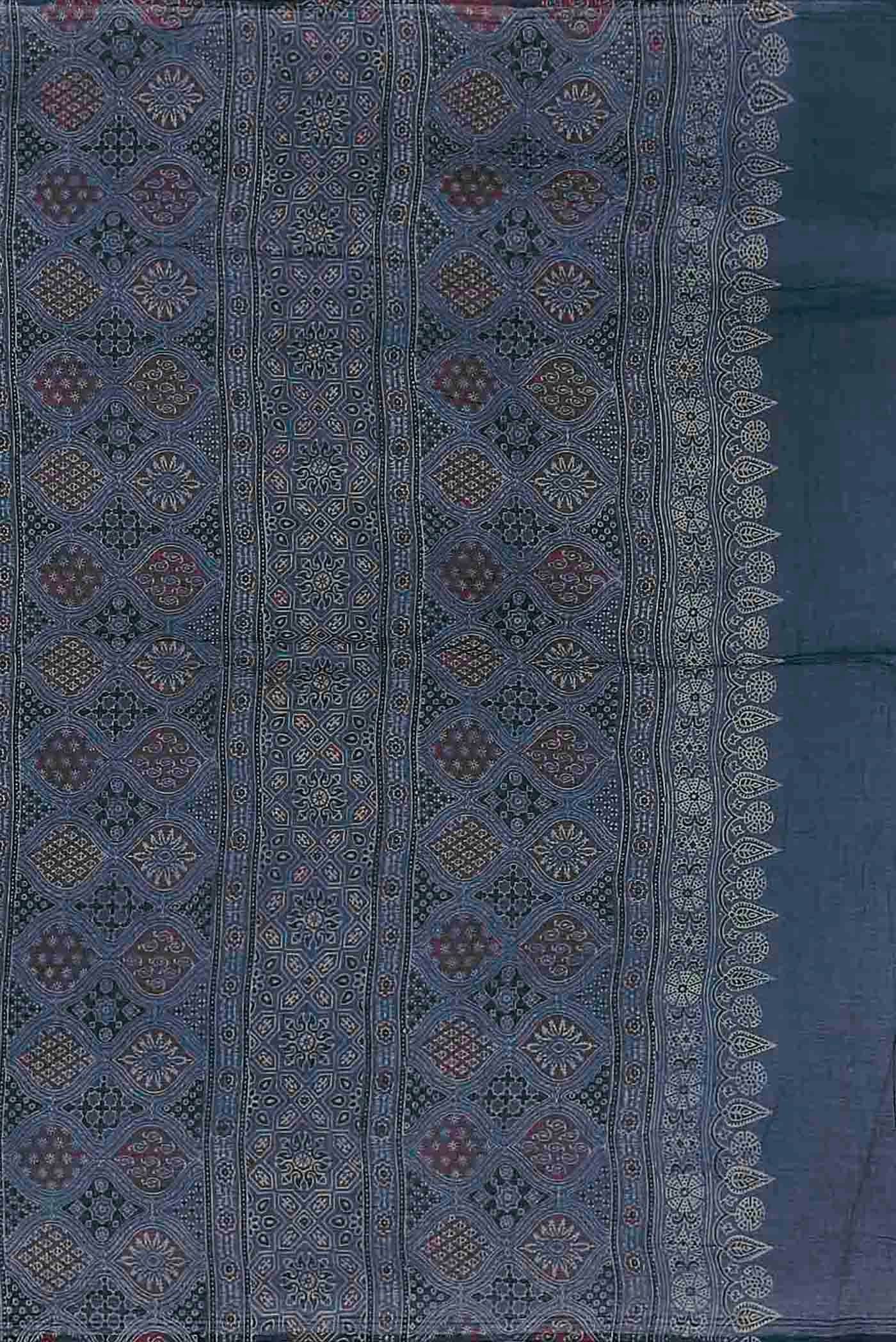 Blue Printed Cotton Saree - Image 5