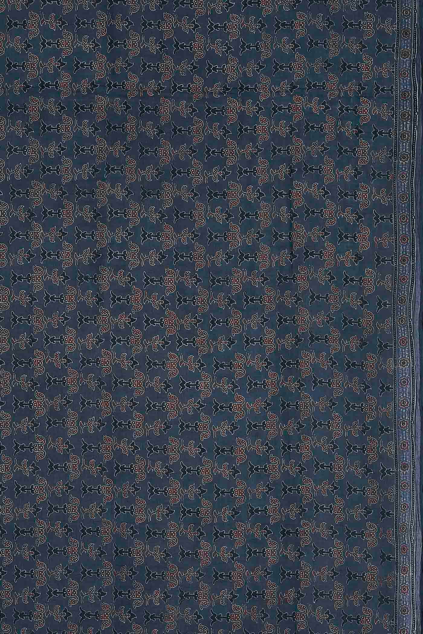 Blue Printed Cotton Saree - Image 6