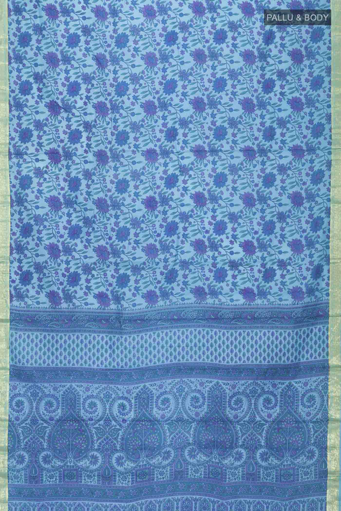 Blue Printed Silk Saree - Image 3