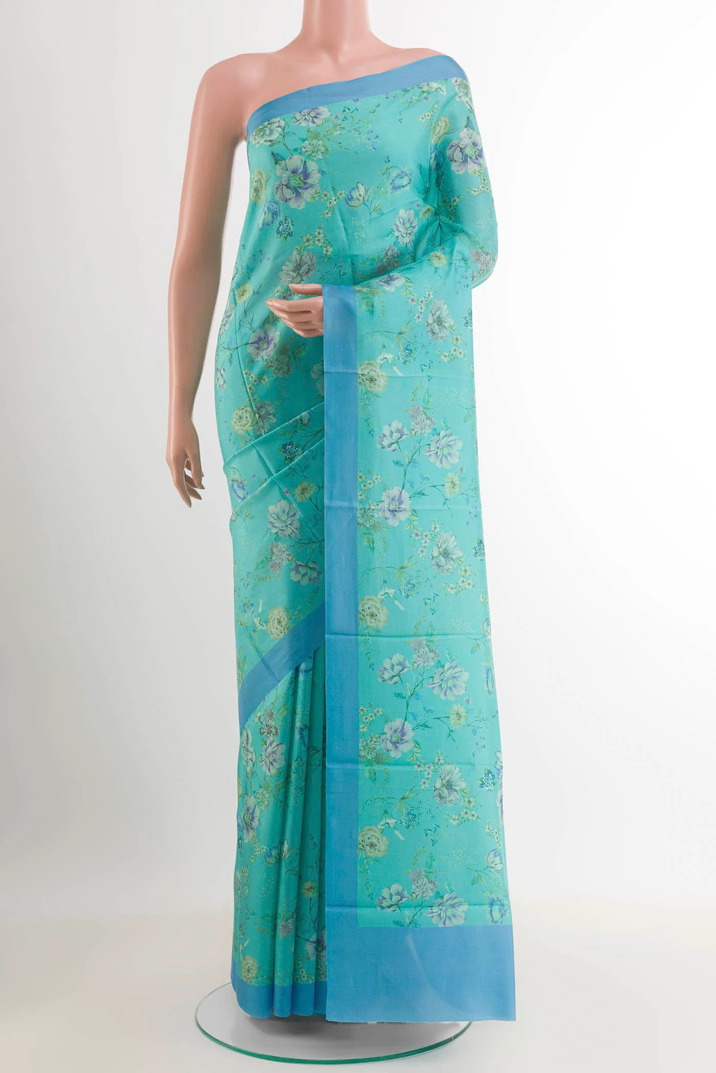 Blue Printed Silk Saree