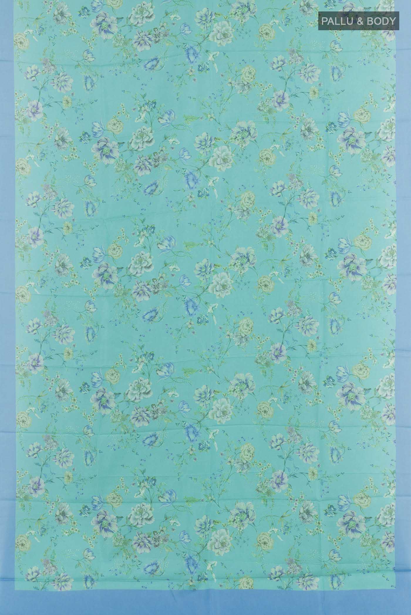 Blue Printed Silk Saree - Image 3