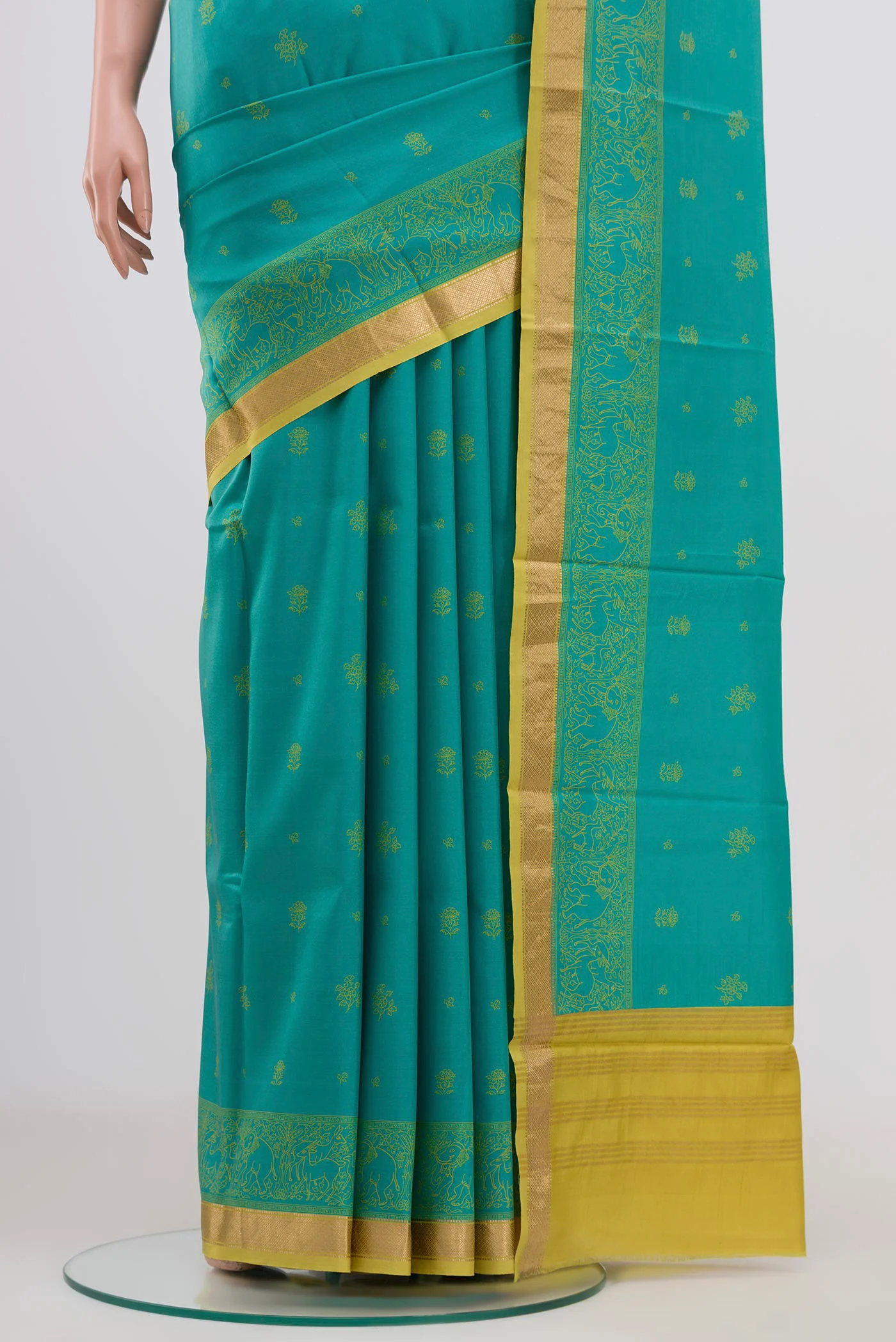 Sky Blue Printed Silk Saree - Image 3