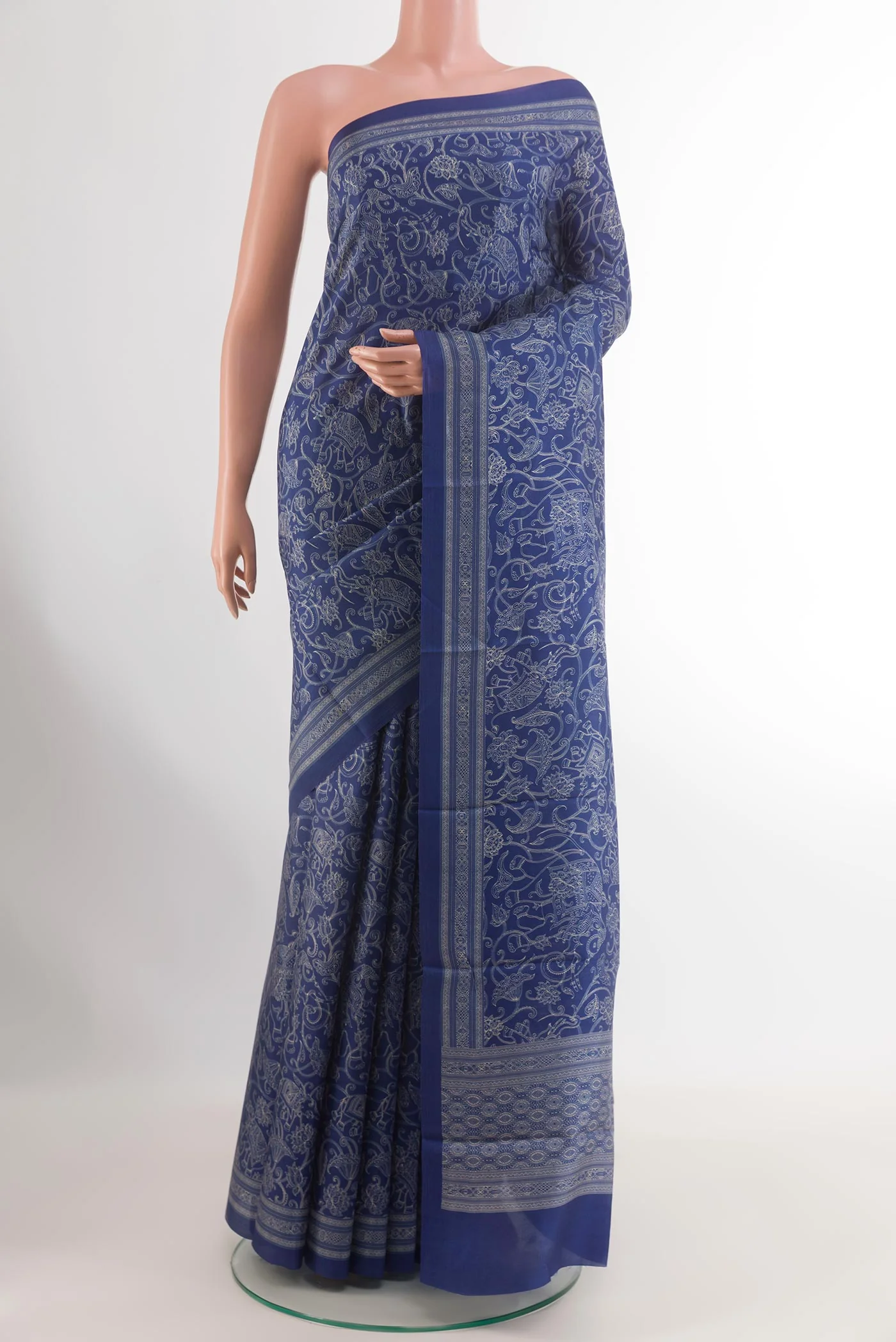 Blue Printed Silk Saree