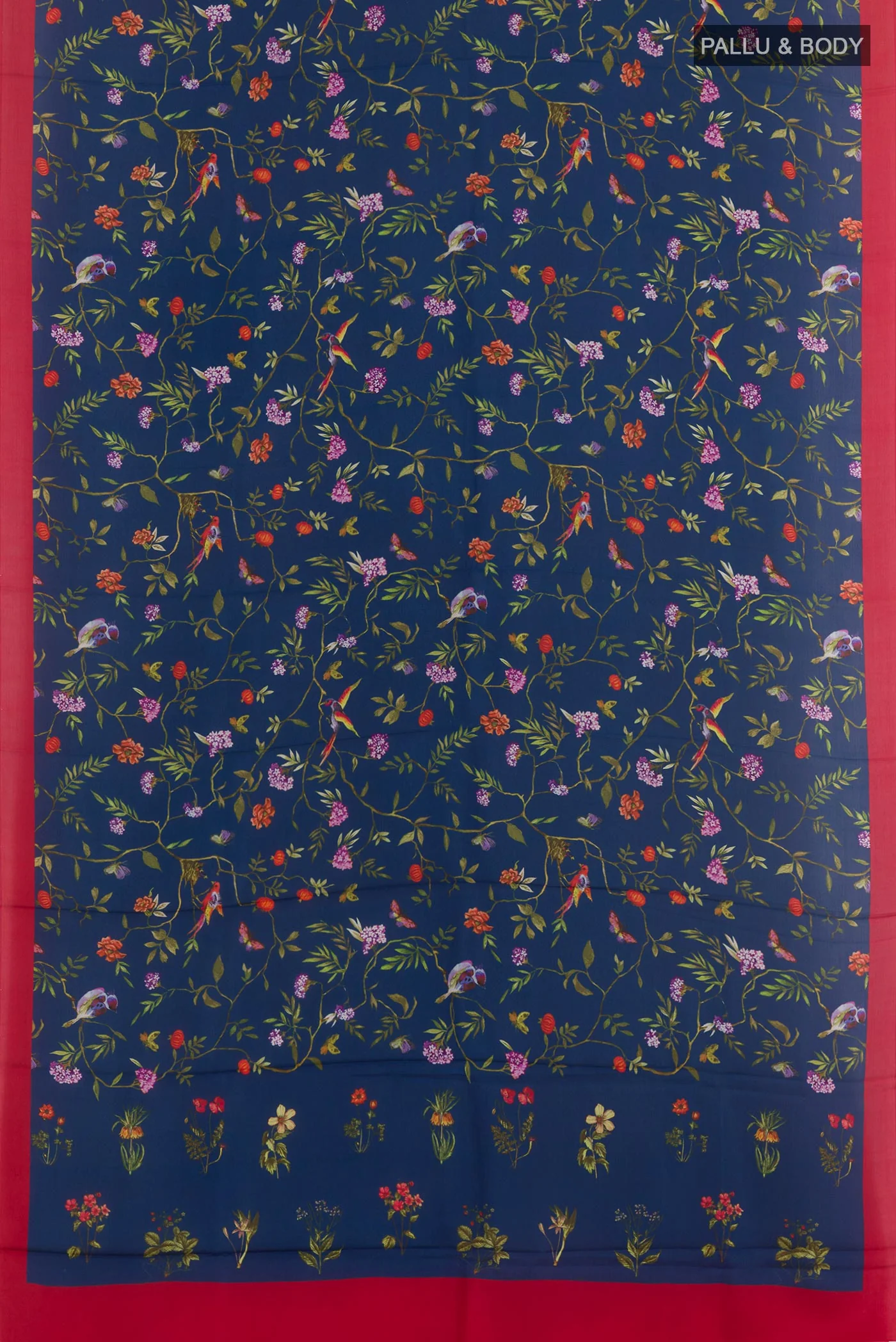 Blue Printed Silk Saree - Image 3