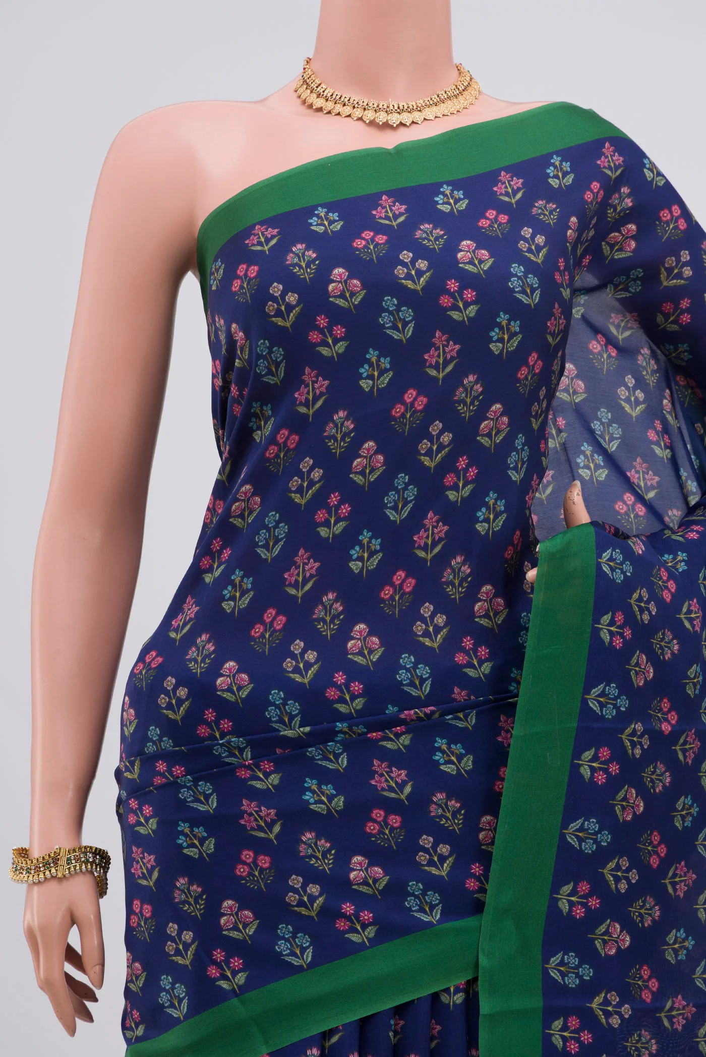 Blue Printed Silk Saree - Image 2