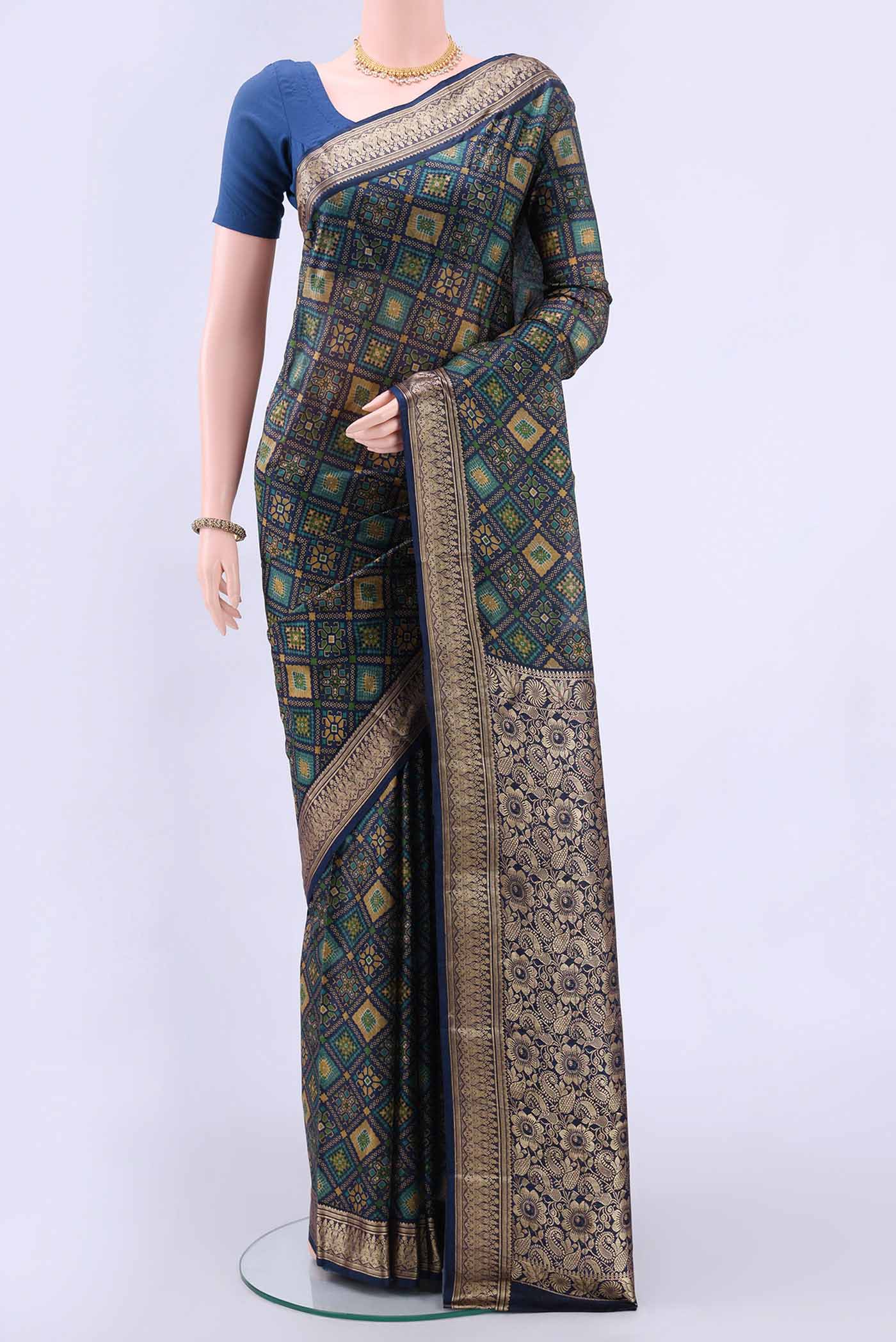 Blue Printed Silk Saree
