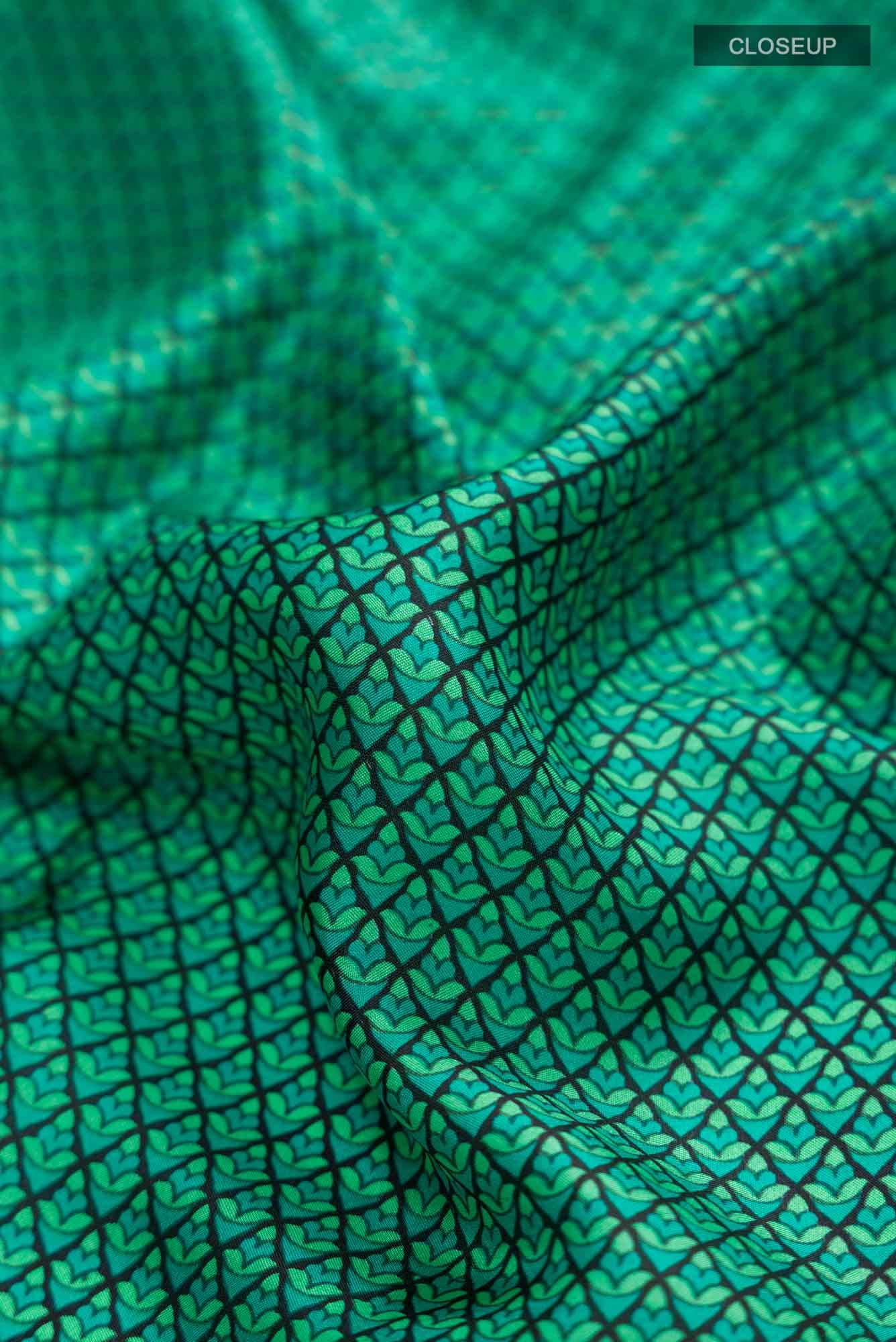 Sea Green Printed Silk Saree - Image 2