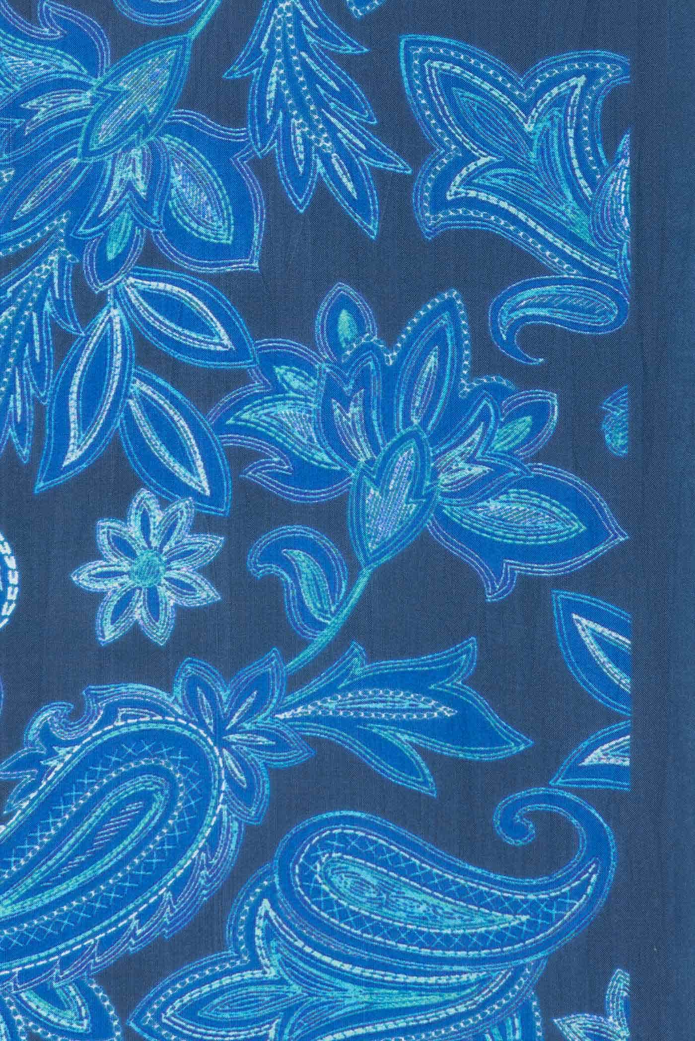 Blue Printed Silk Saree - Image 3