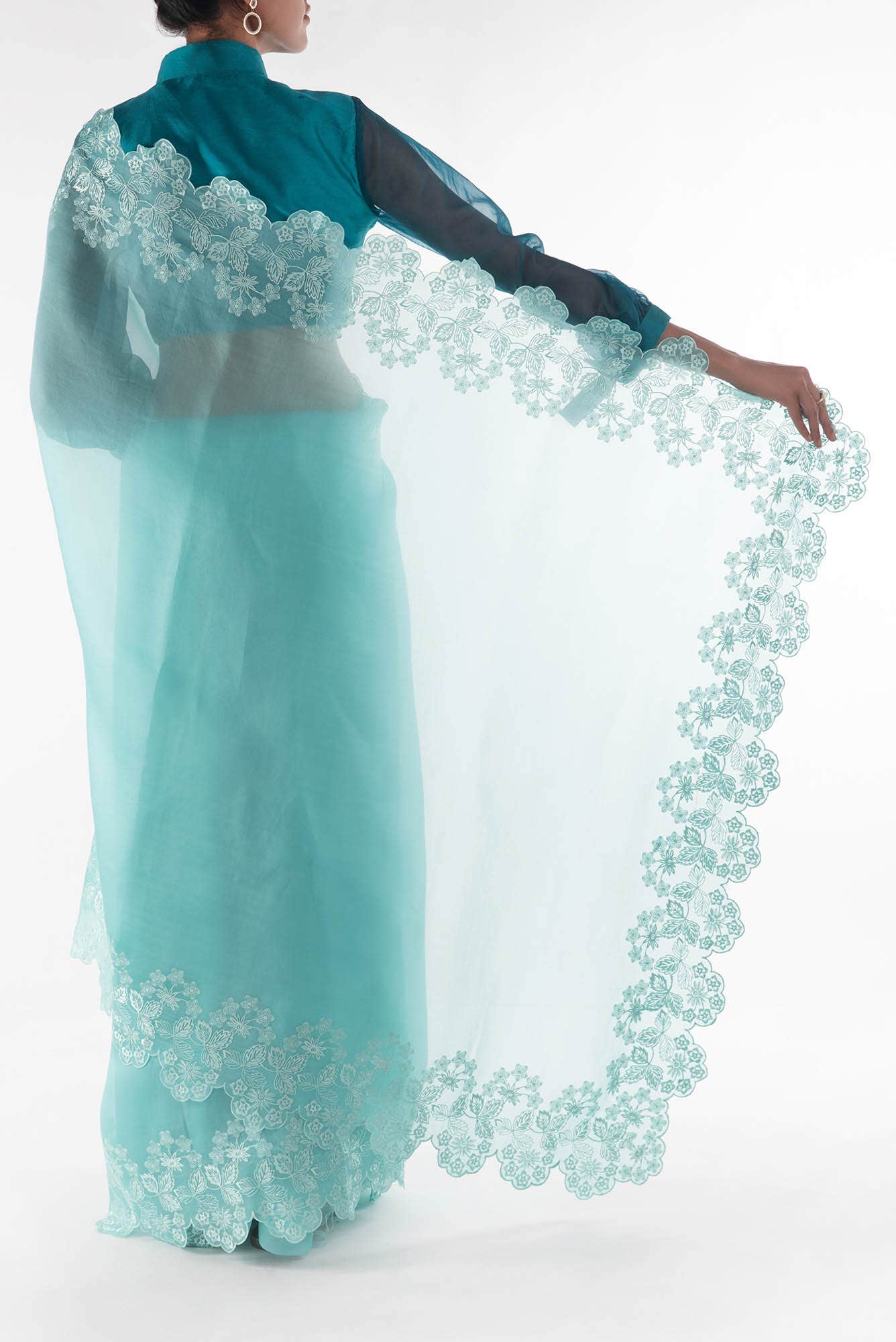 Forget-me-not Blue floral design saree from Embroidered Romance Collection by Nalli - Image 5