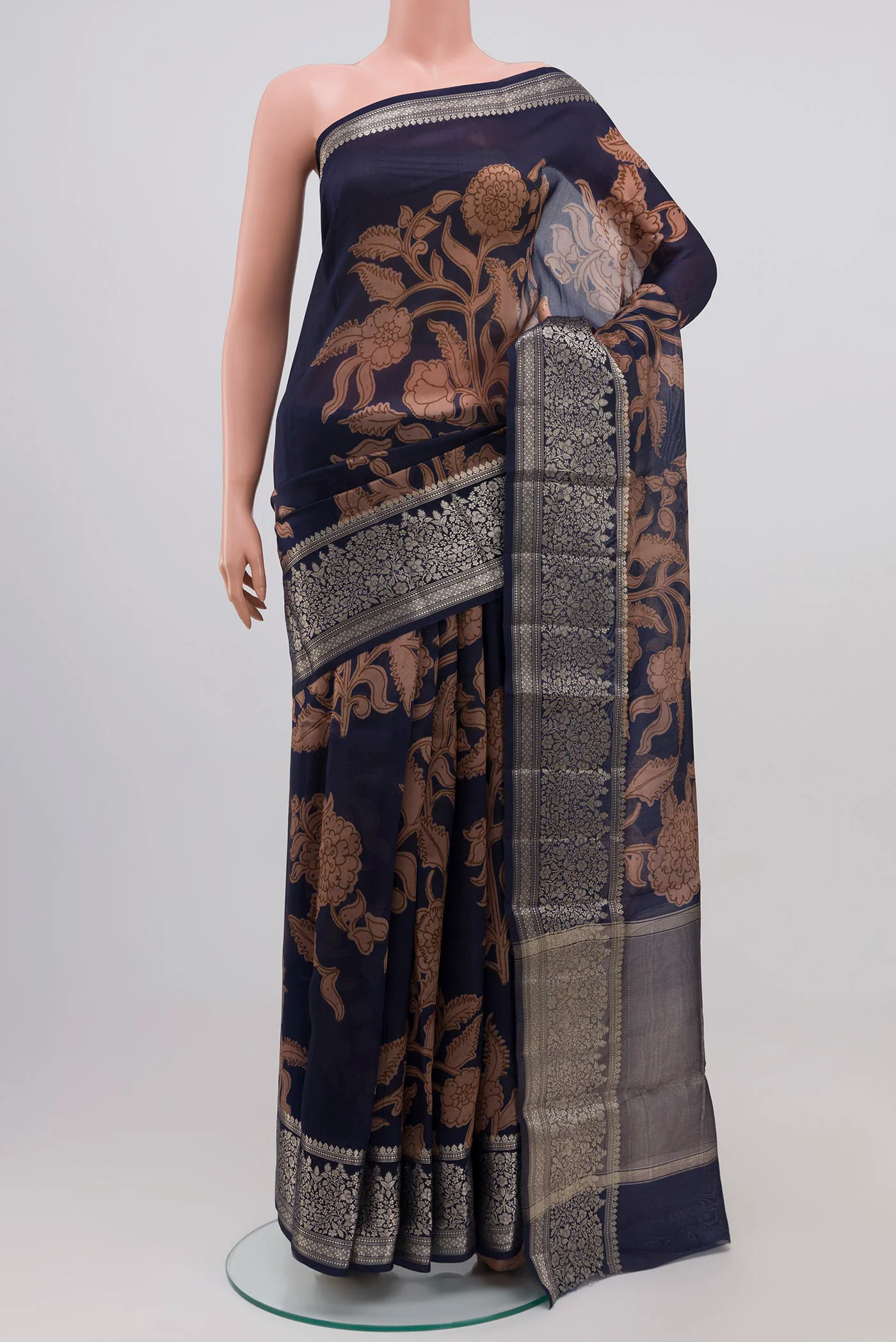 Navy Blue Banarasi Raw Silk Saree