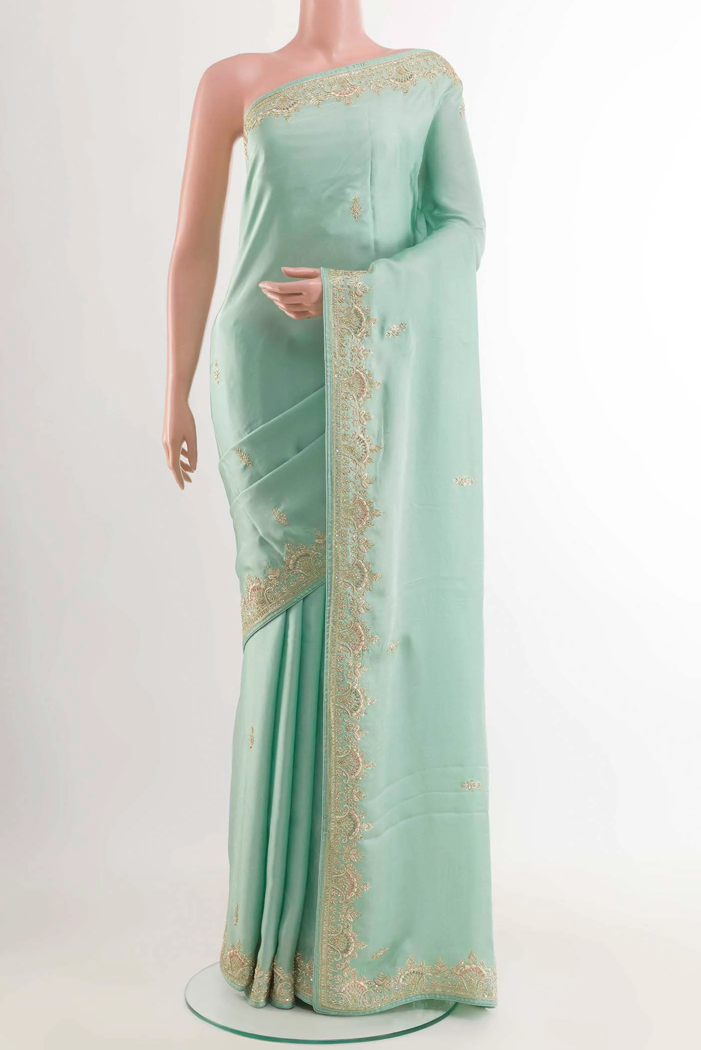 Blue Satin Crepe Saree