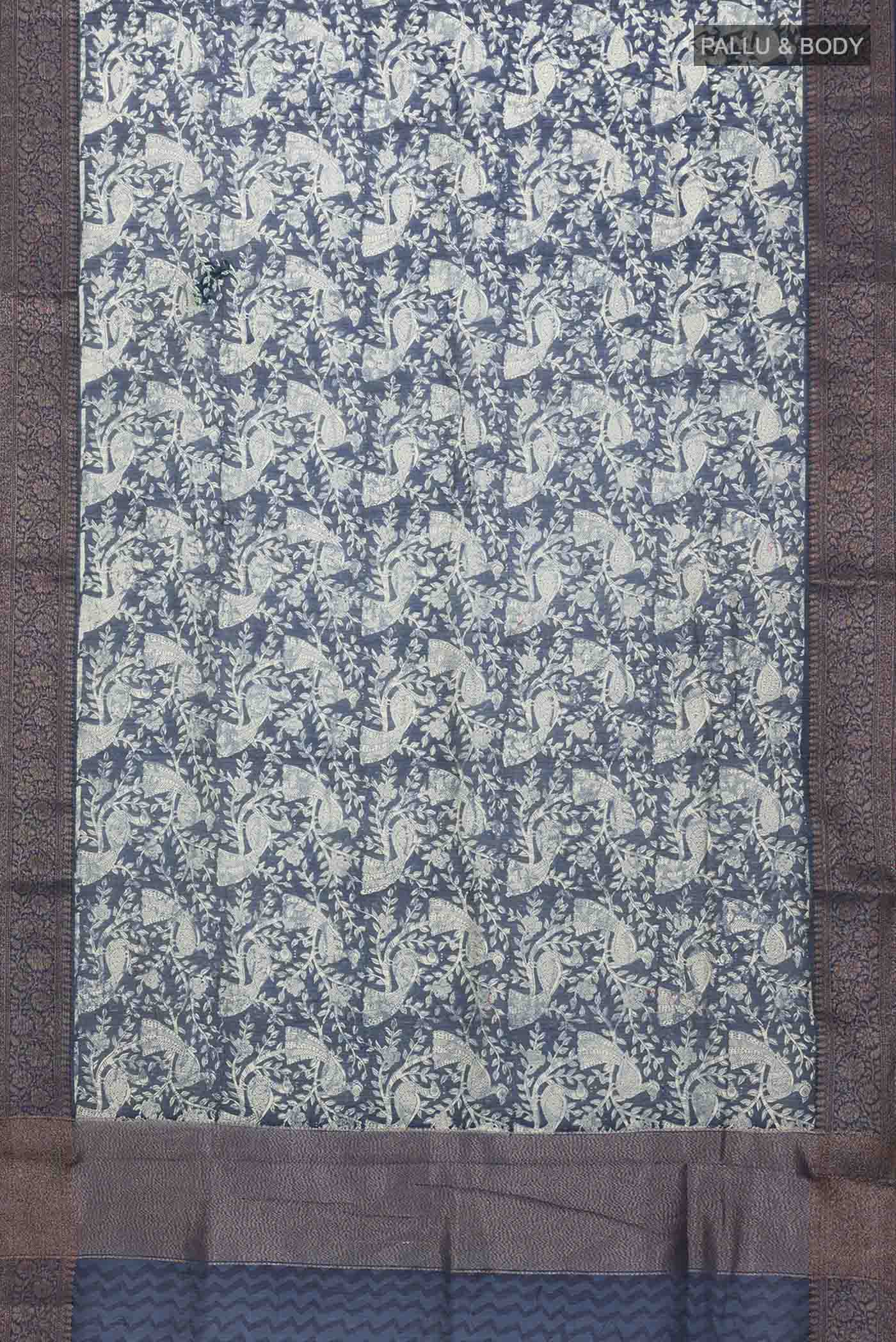 Blue Silk Cotton Saree - Image 3