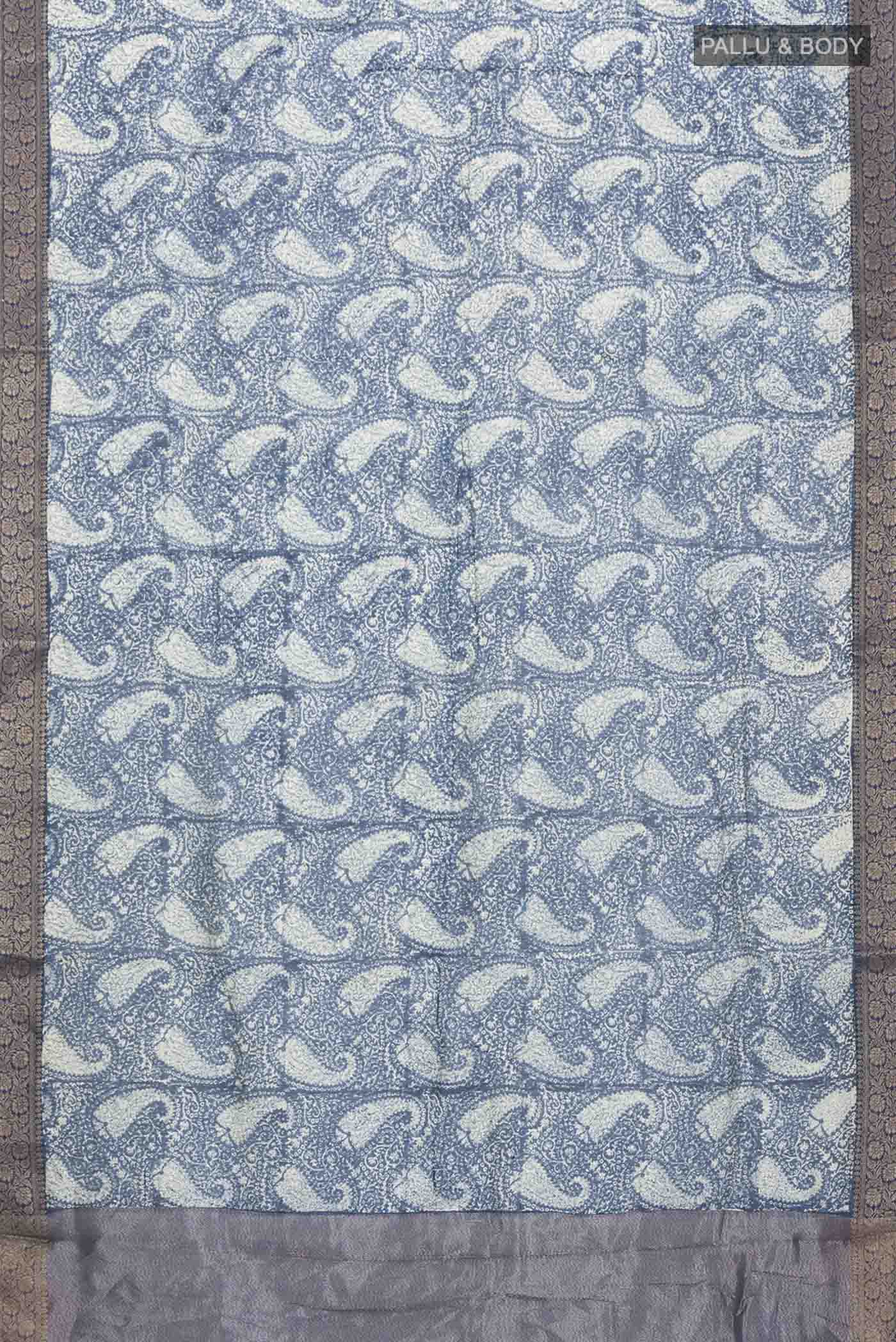 Blue Silk Cotton Saree - Image 3