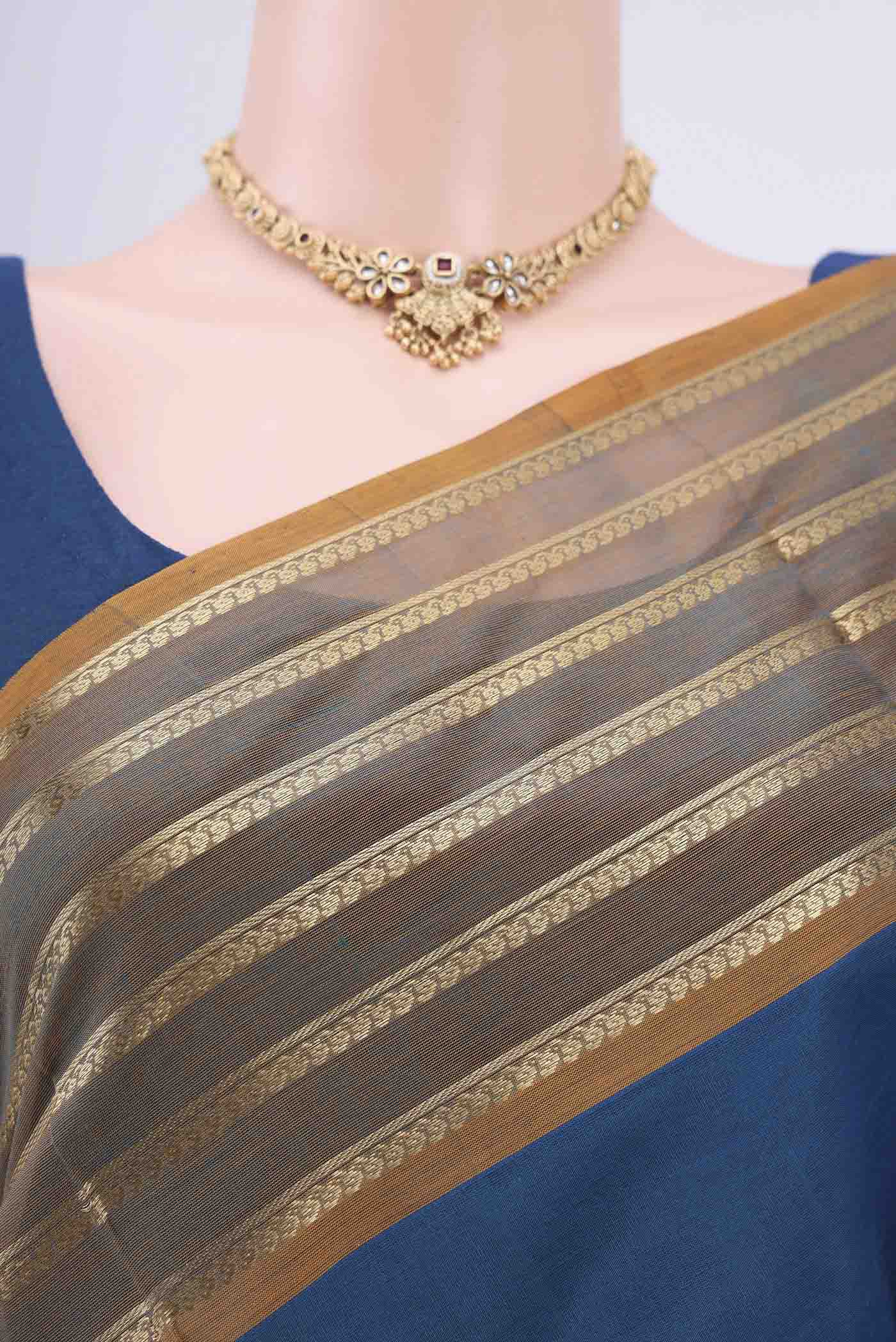 Blue Silk Cotton Saree - Image 2
