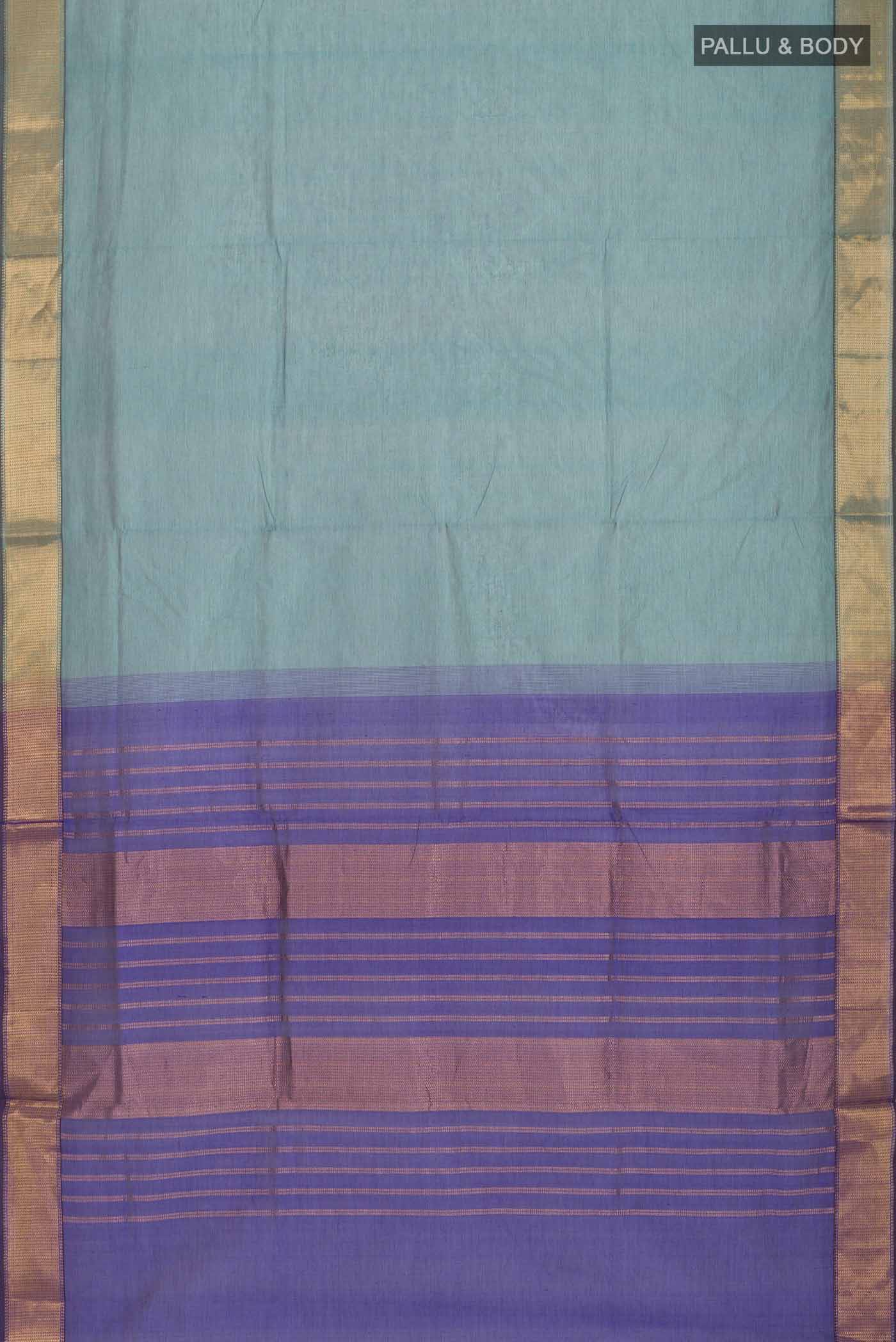 Blue Silk Cotton Saree - Image 3
