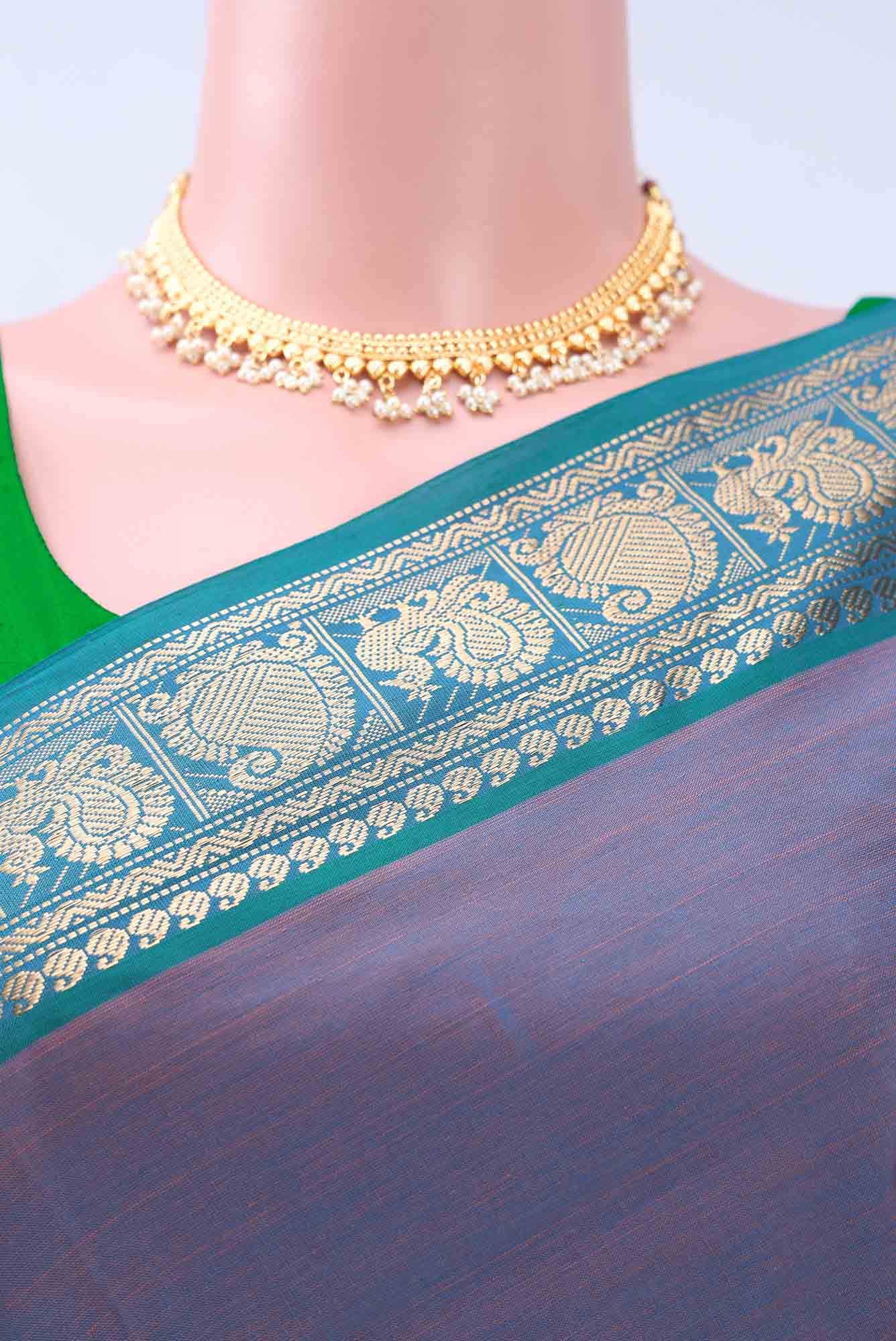 Blue Silk Cotton Saree - Image 2