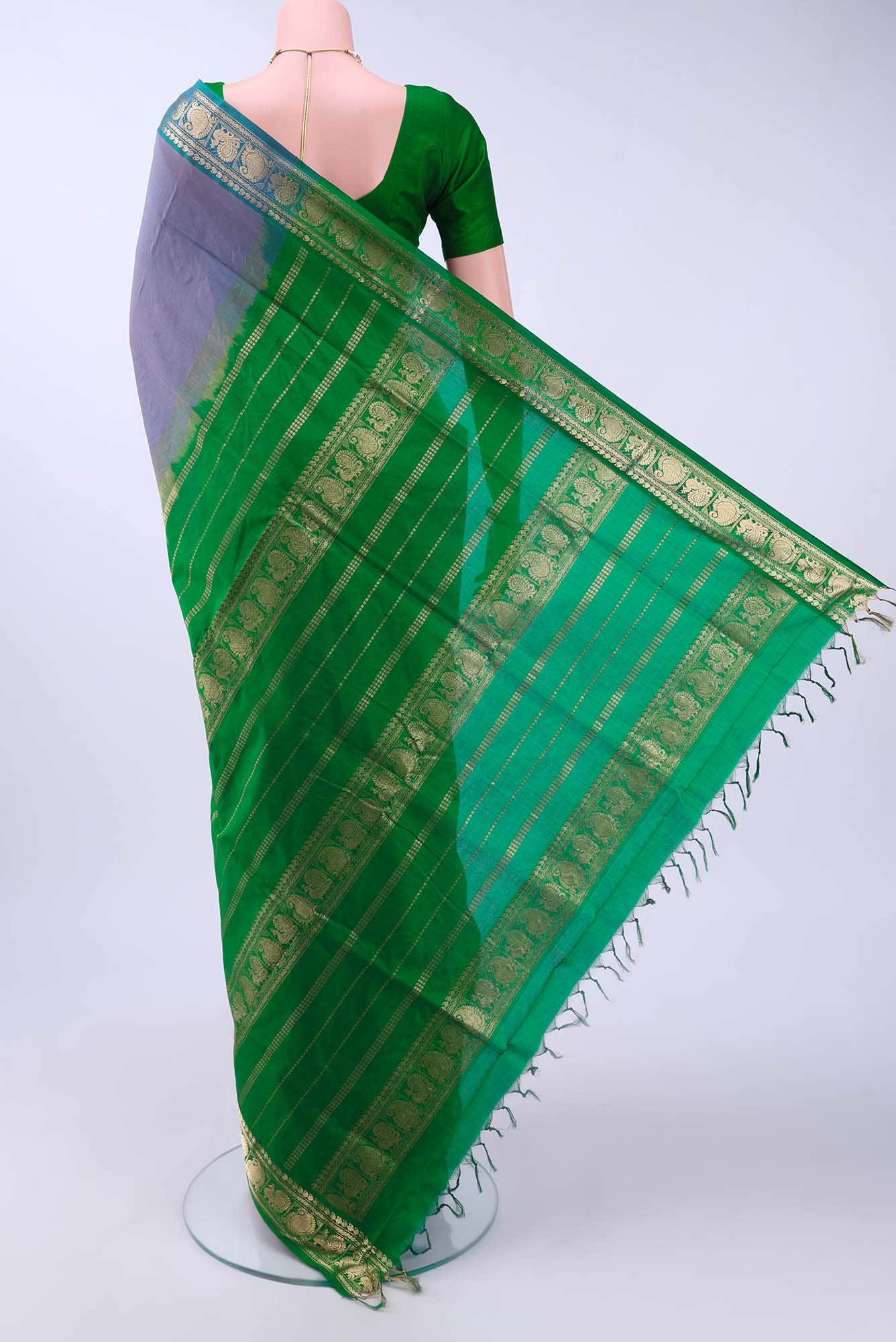 Blue Silk Cotton Saree - Image 3