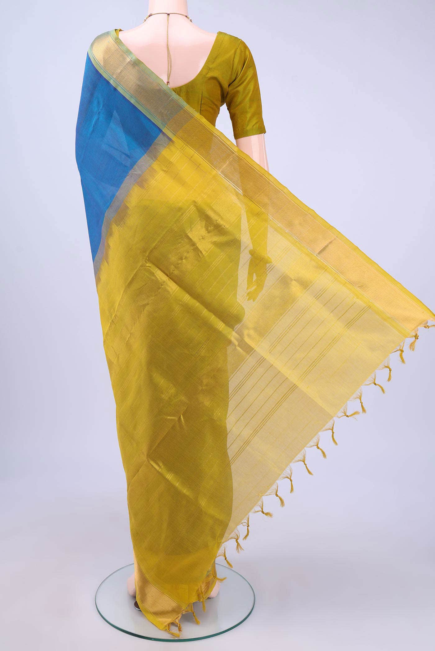 Blue Silk Cotton Saree - Image 2