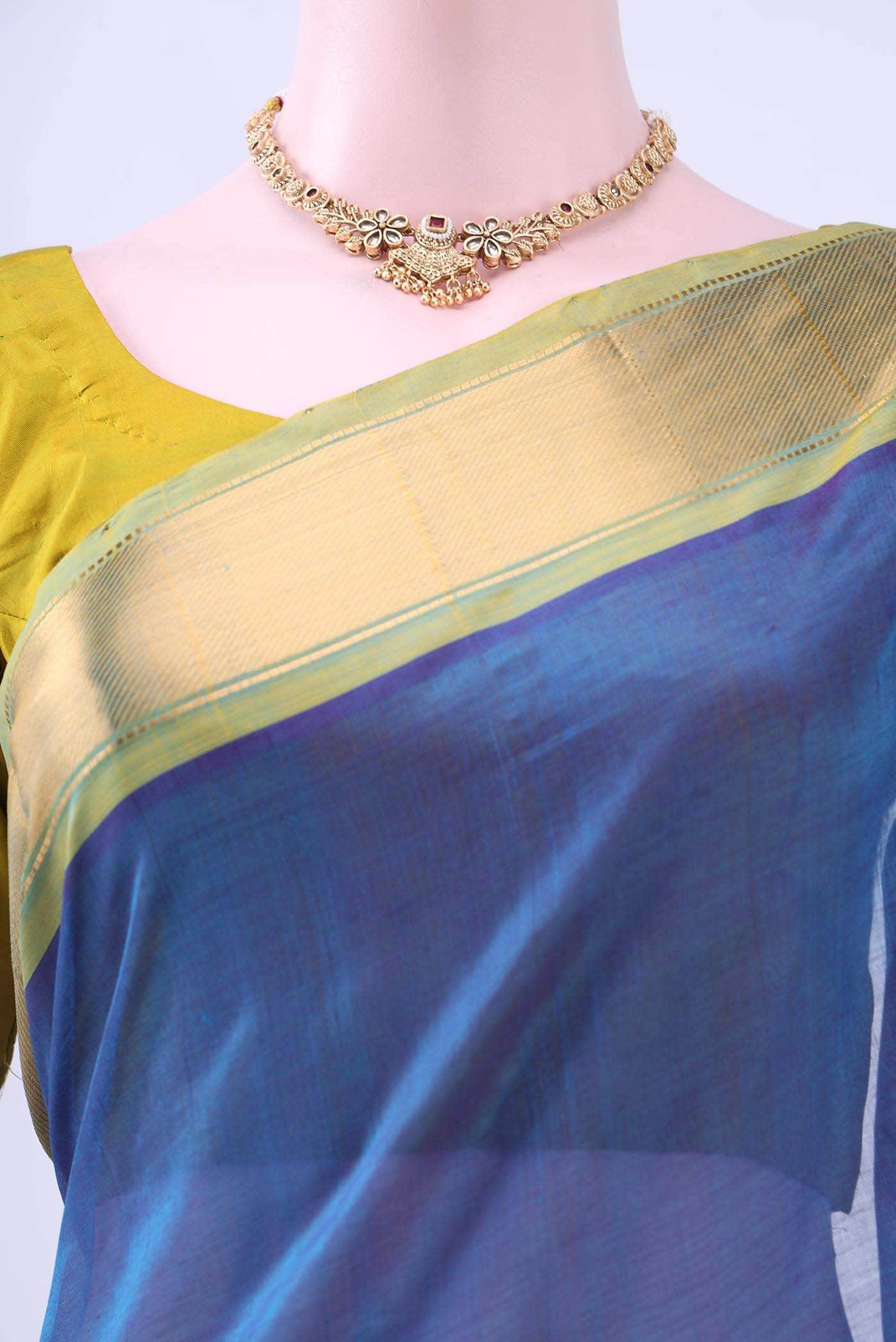 Blue Silk Cotton Saree - Image 2