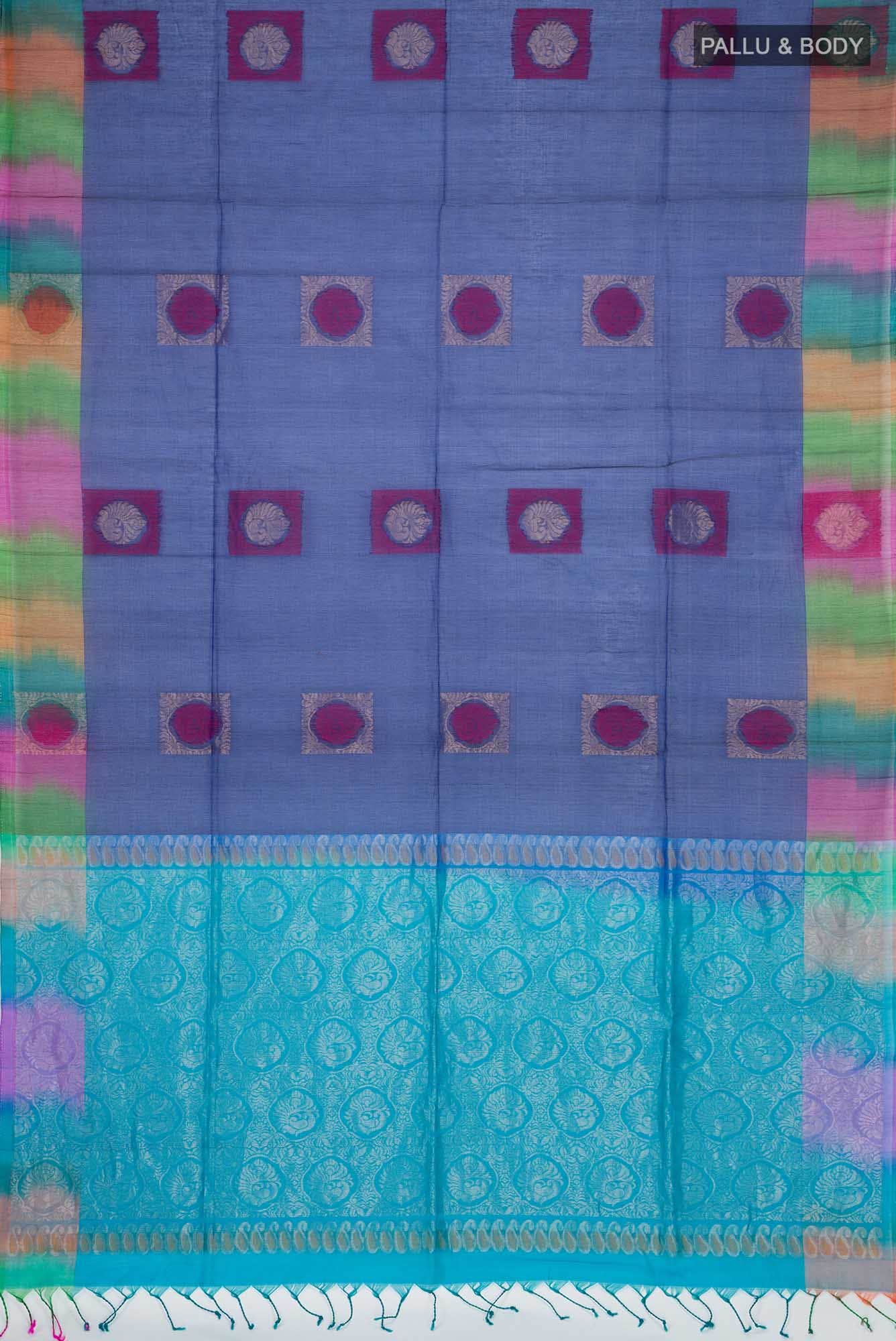 Blue Silk Cotton Saree - Image 2