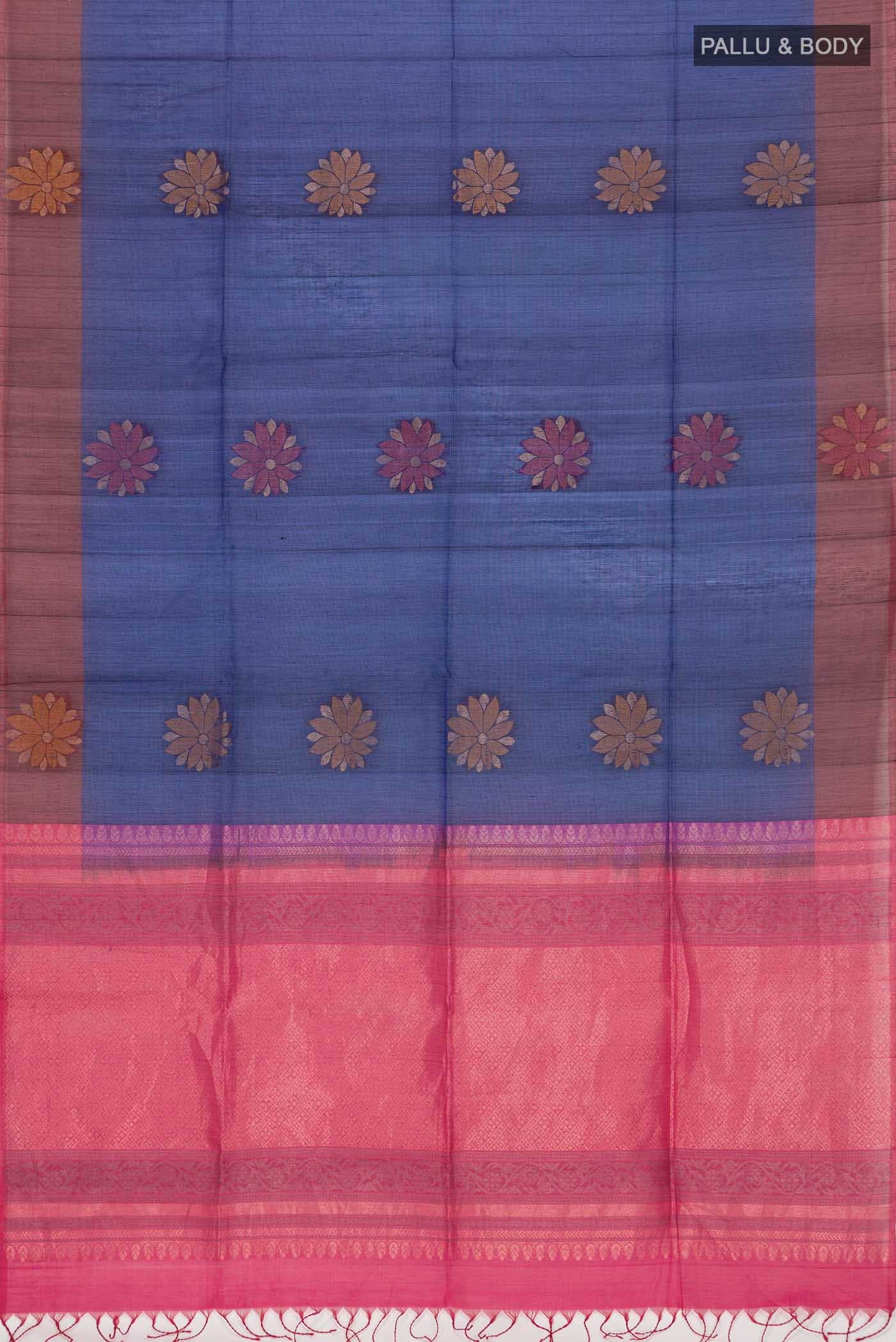 Blue Silk Cotton Saree - Image 2