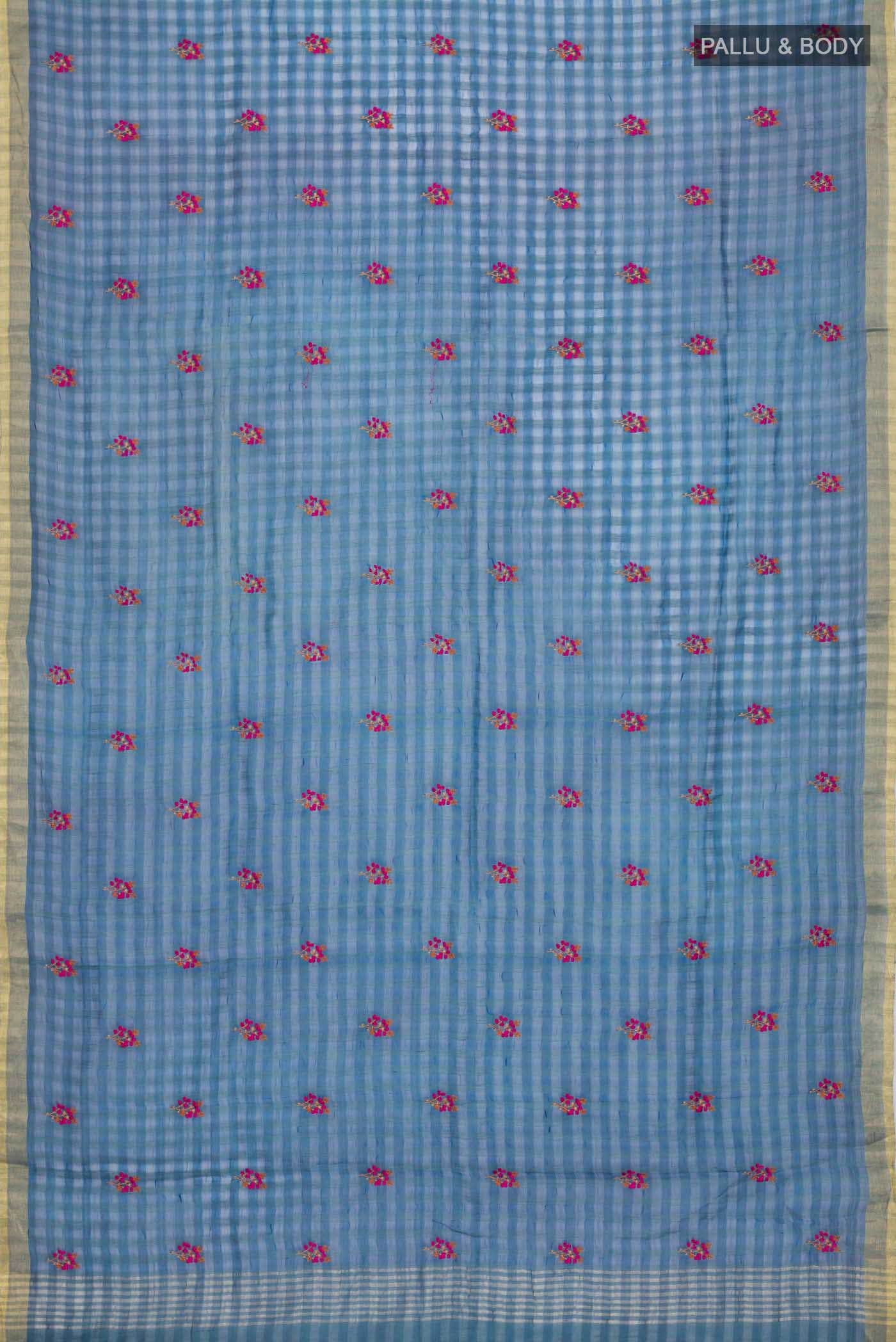Blue Silk Cotton Saree - Image 2