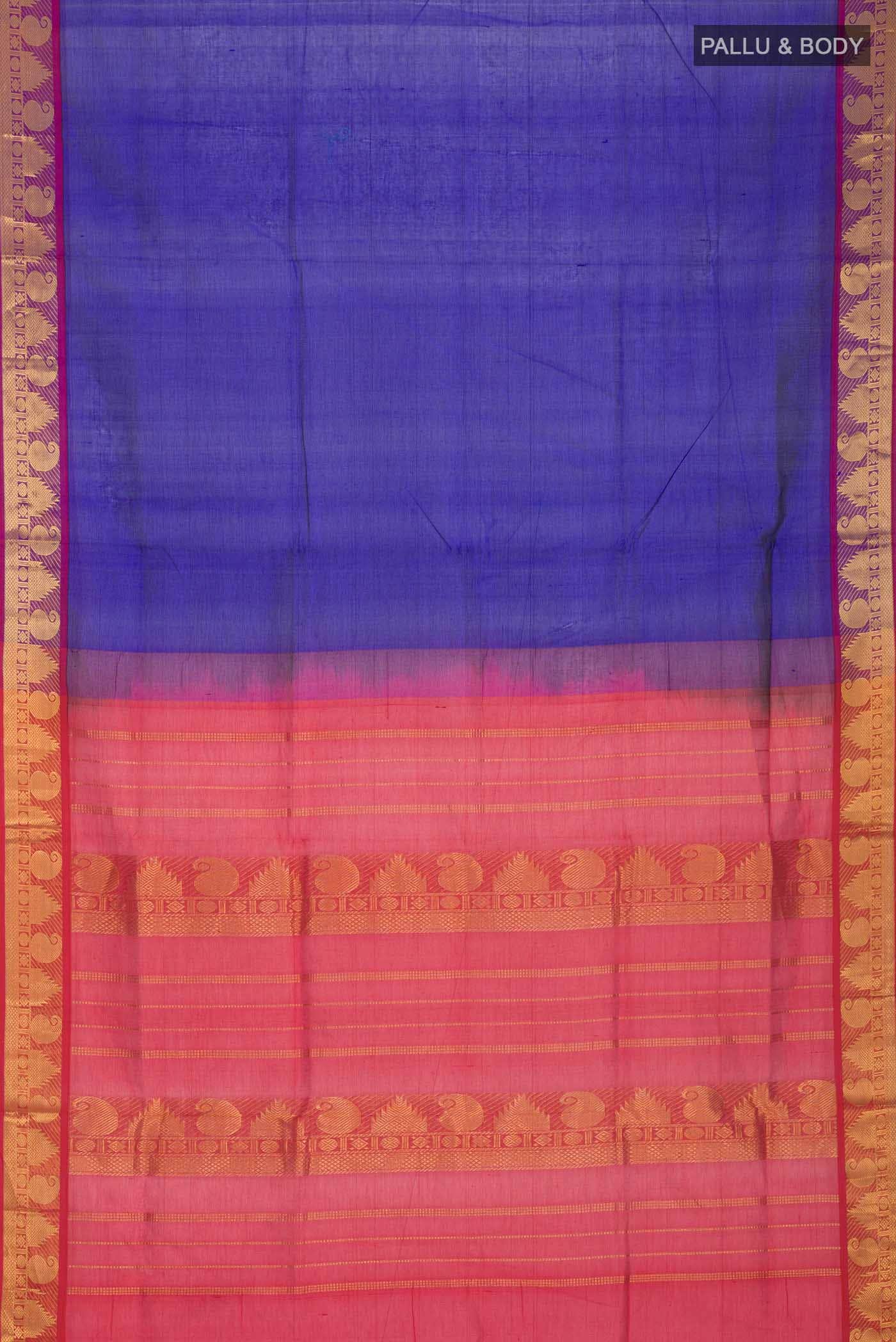 Blue Silk Cotton Saree - Image 3