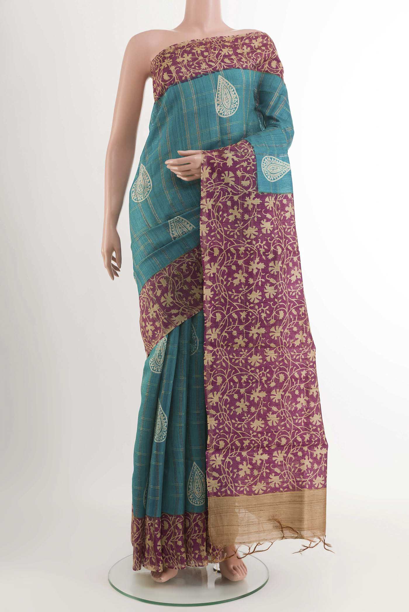 Blue Tussar Saree