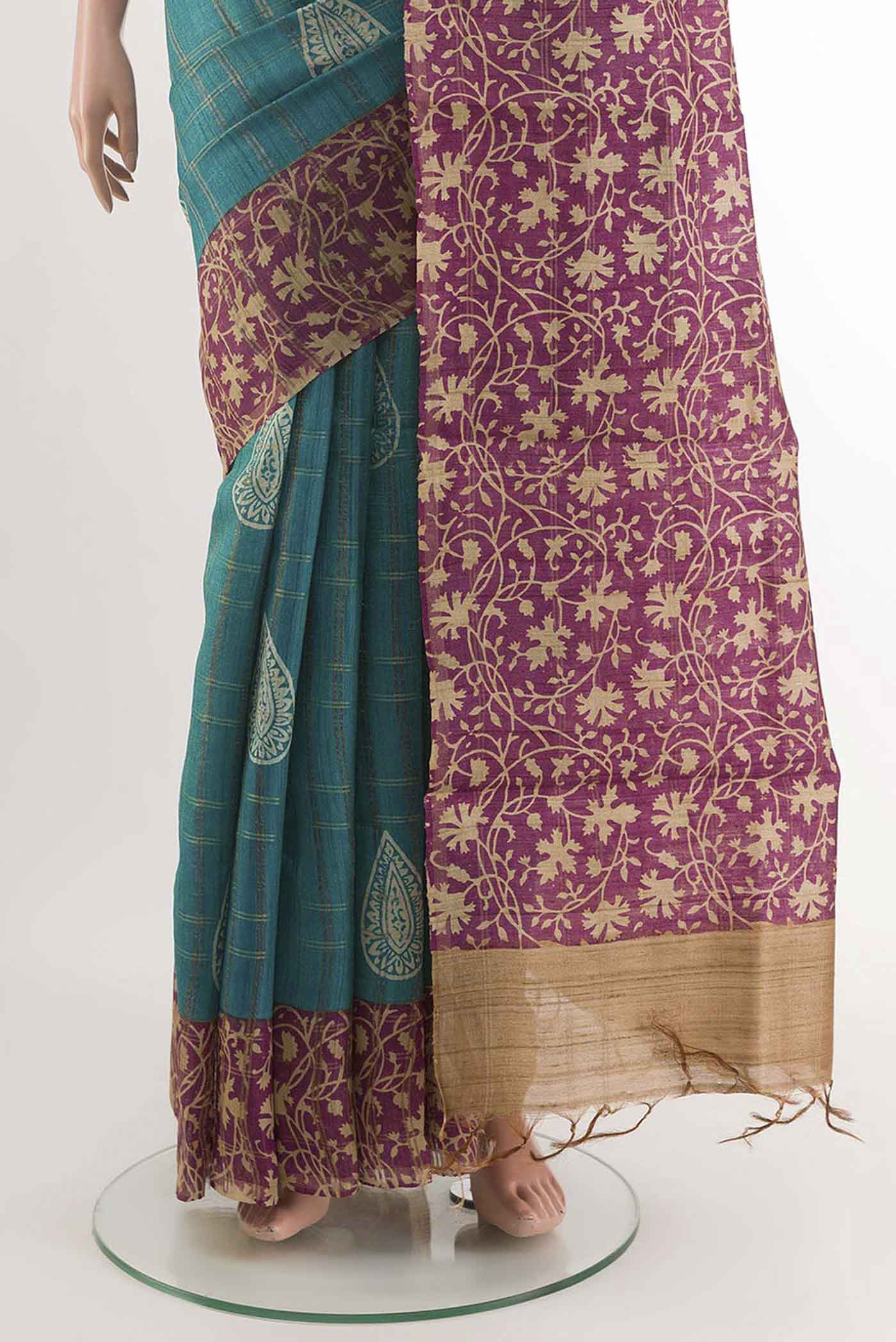 Blue Tussar Saree - Image 3