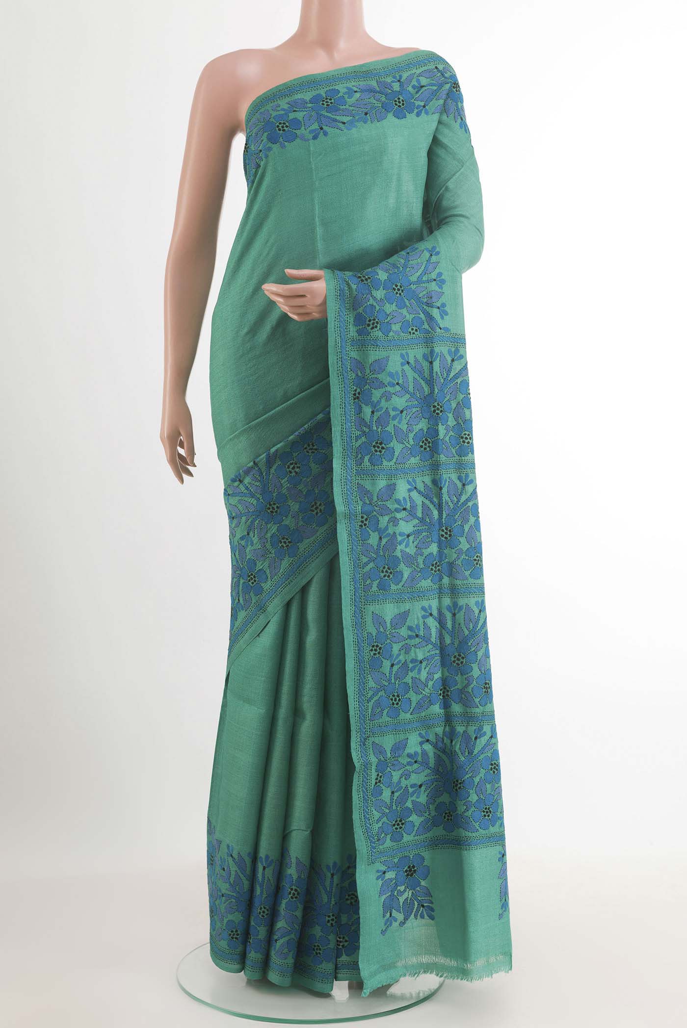 Teal Tussar Silk Saree
