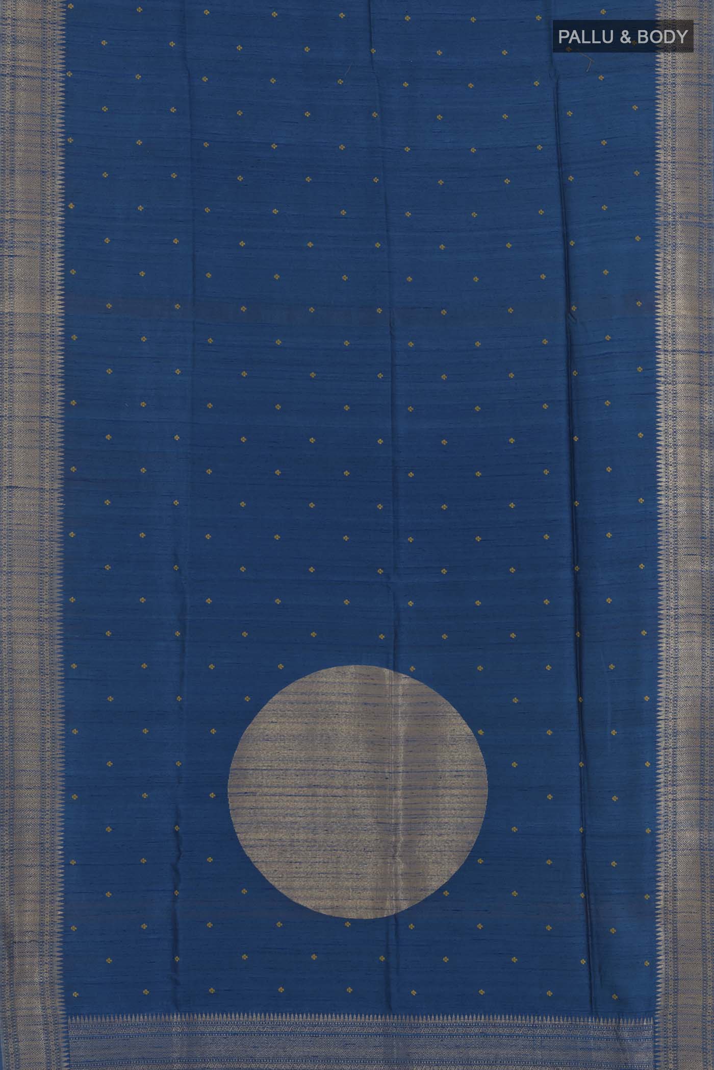 Royal Blue Tussar Saree - Image 3