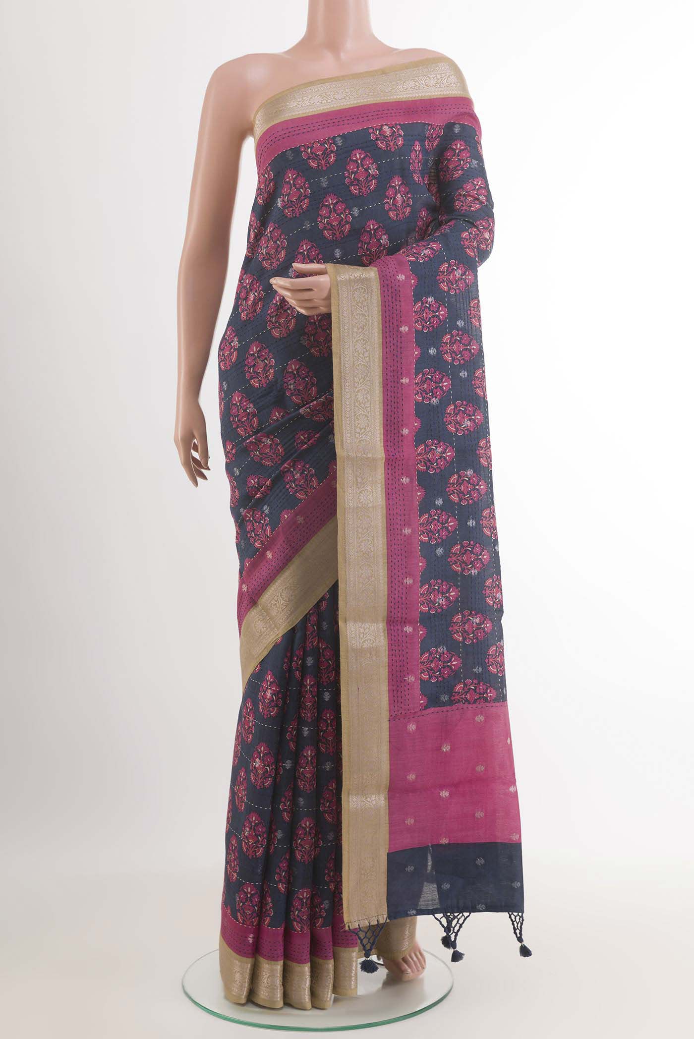 Navy Blue Tussar Saree
