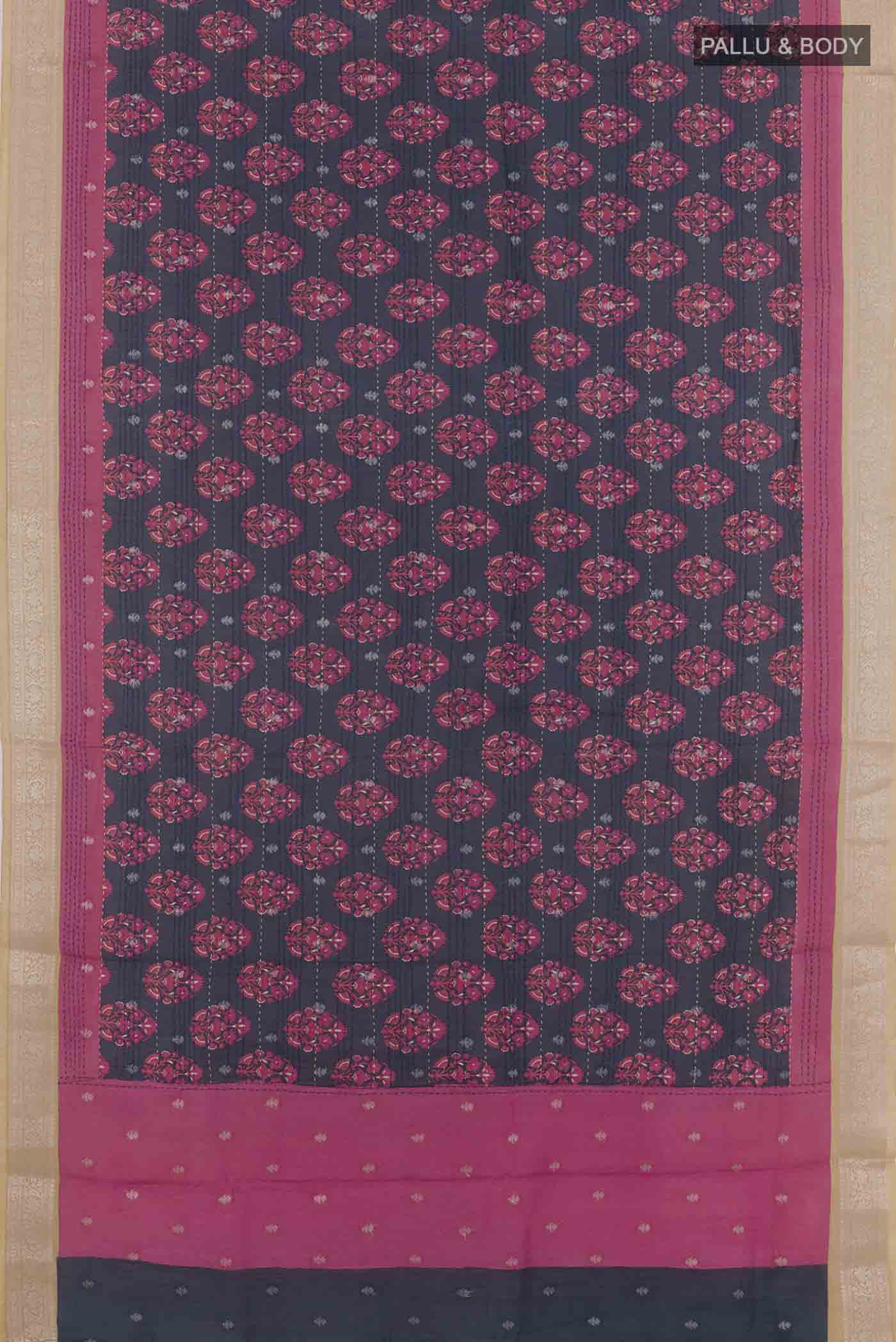 Navy Blue Tussar Saree - Image 3