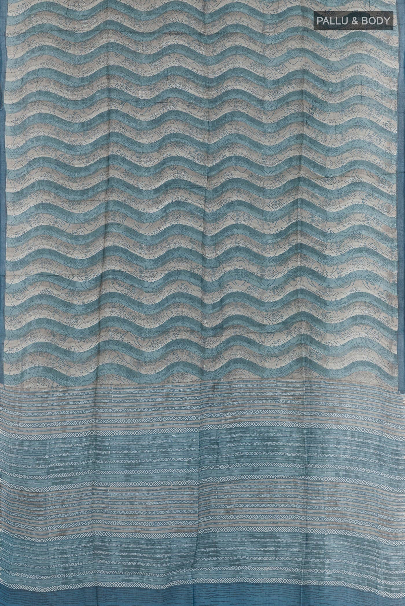 Blue Printed Silk Saree - Image 3