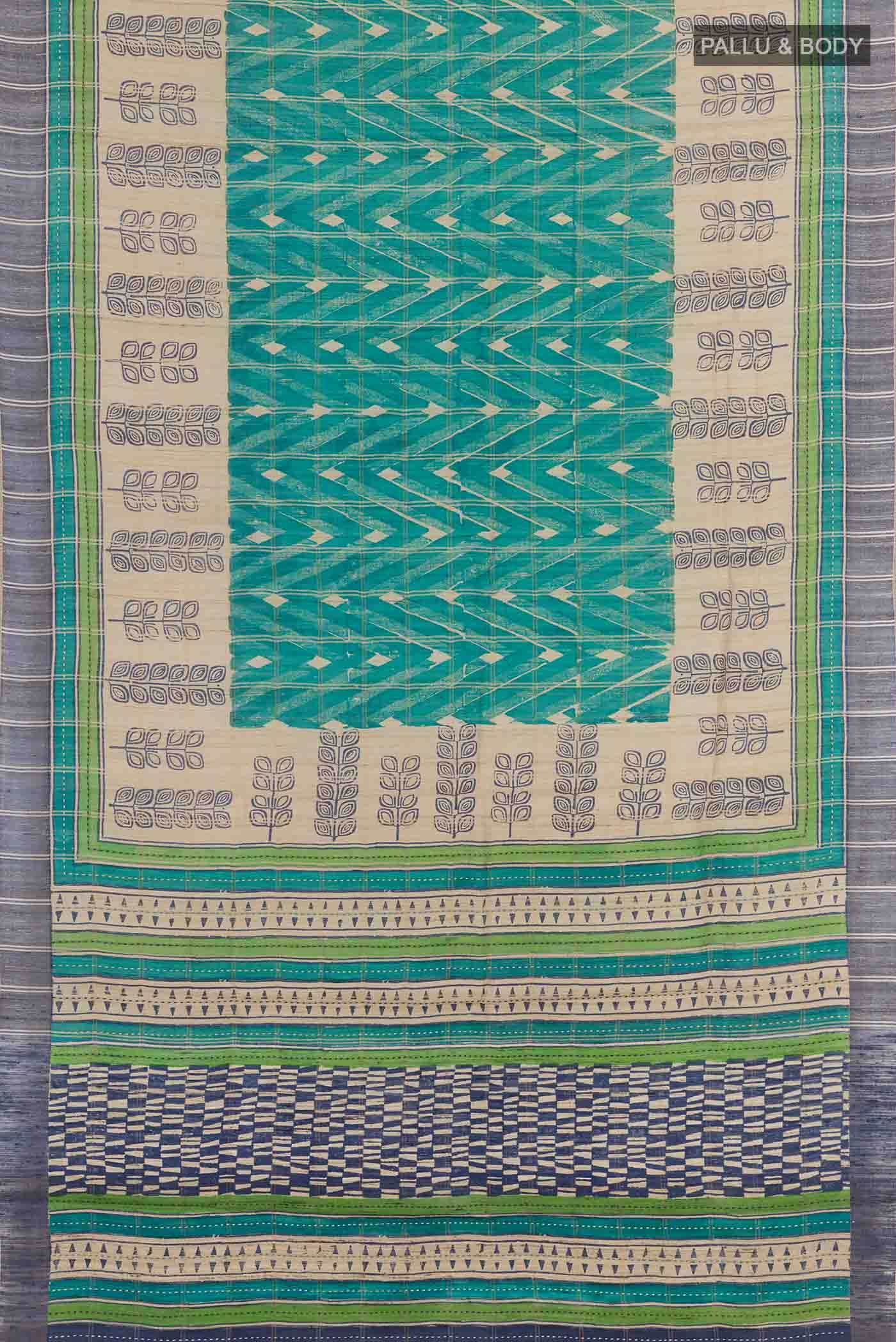 Teal Tussar Silk Saree - Image 3