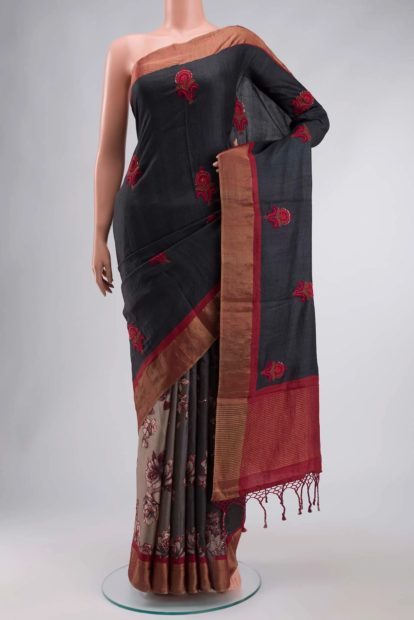 Blue Tussar Silk Saree